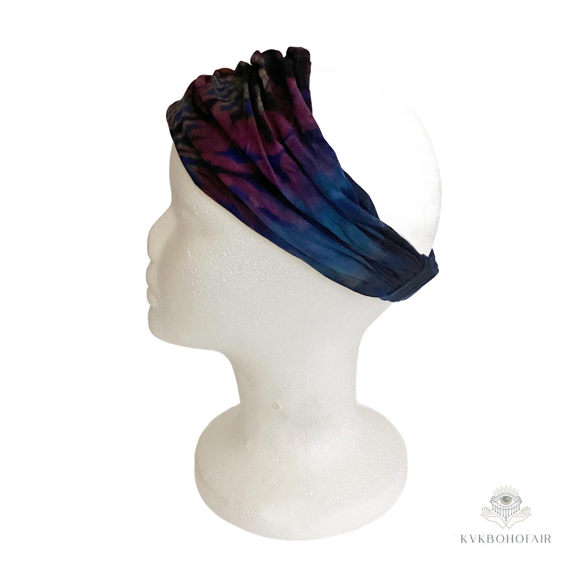 Dark Blue Tie Dye Boho Headband - Stylish Bohemian Headwrap, Headbands for Women