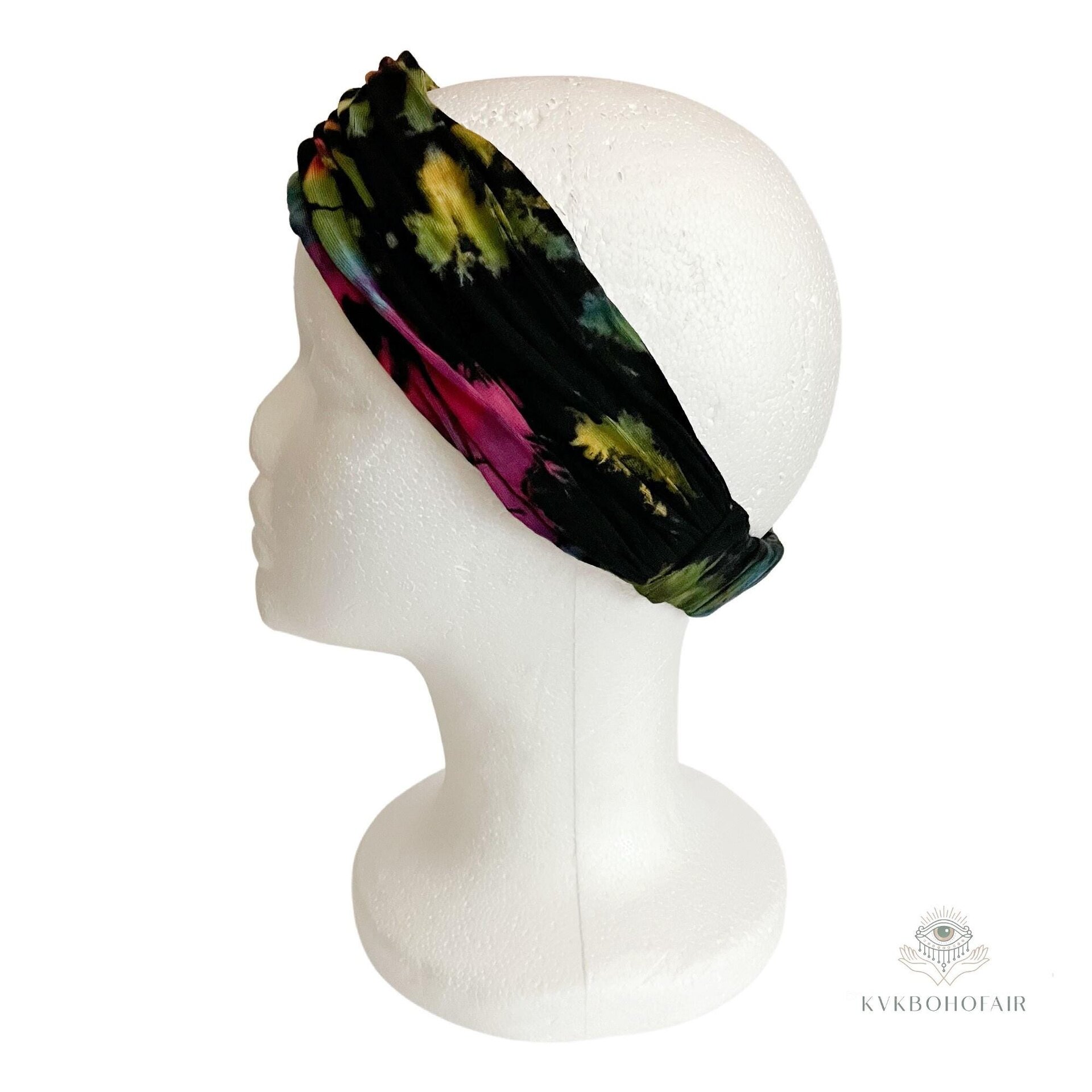 Black Tie Dye Boho Headband -  Stylish Bohemian Headwrap, Headbands for Women