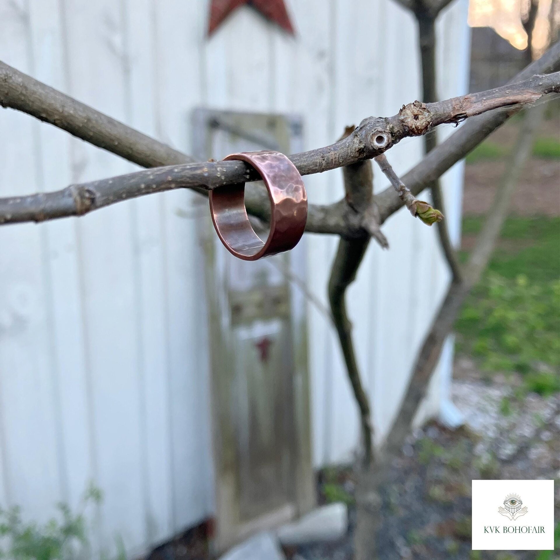 8mm Copper Ring, Rustic Hammered Band, Unique Boho Style Jewelry