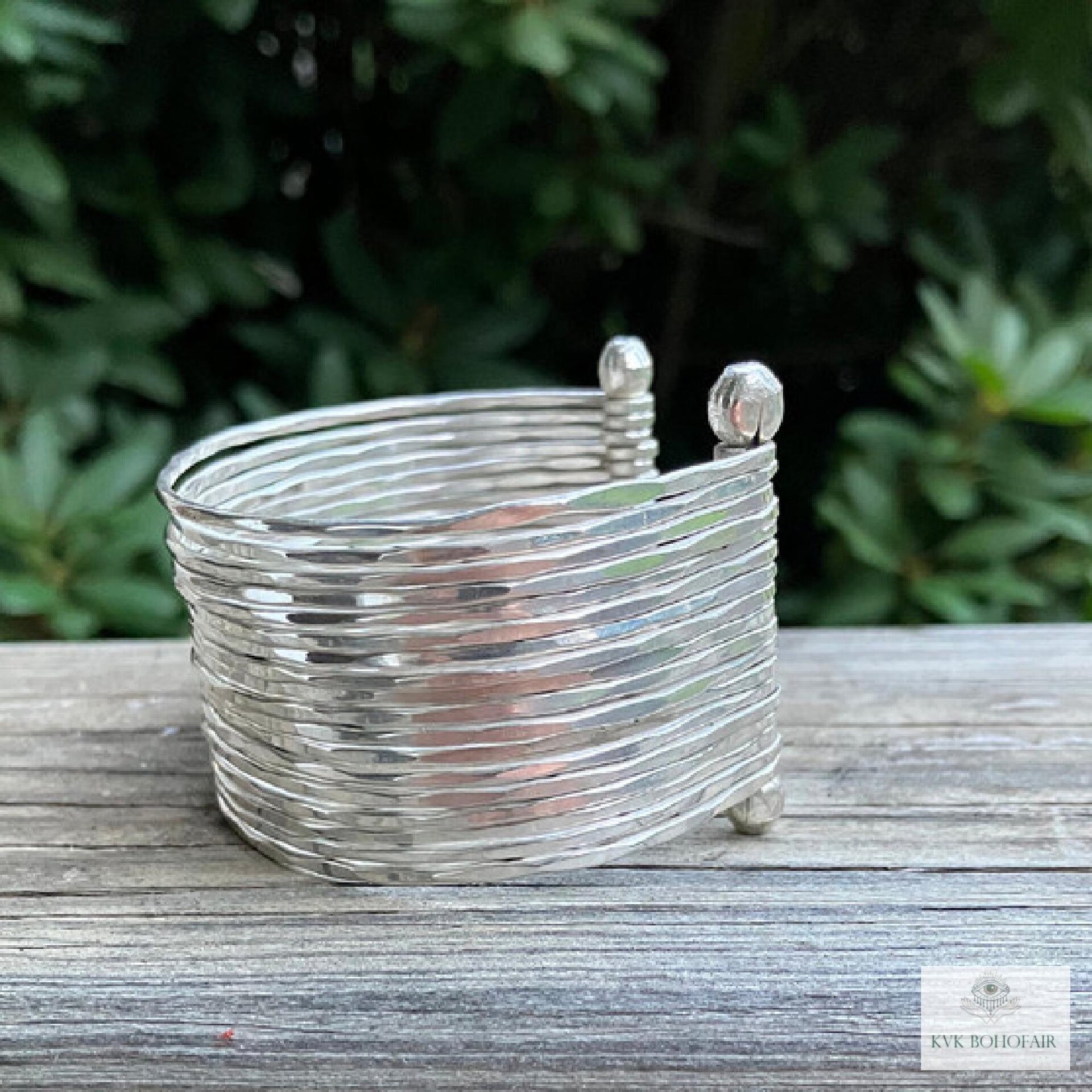 Wide Hammered Silver Cuff Bracelet: Handcrafted Boho Jewelry