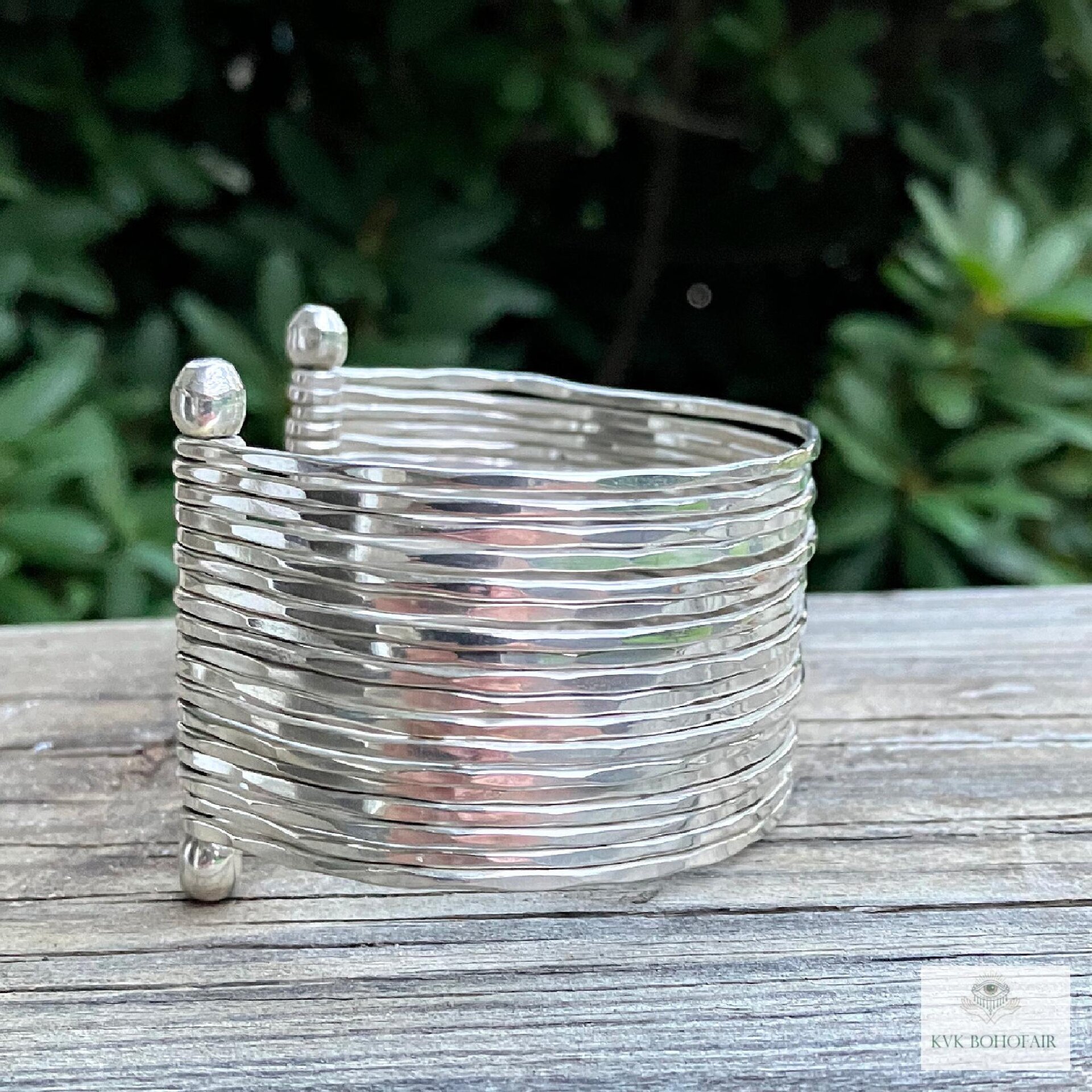 Wide Hammered Silver Cuff Bracelet: Handcrafted Boho Jewelry