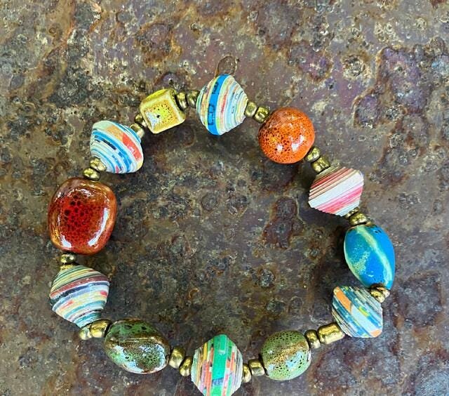 Handmade Colorful Paper Bead Bracelet - Unique Boho Style Jewelry for Women