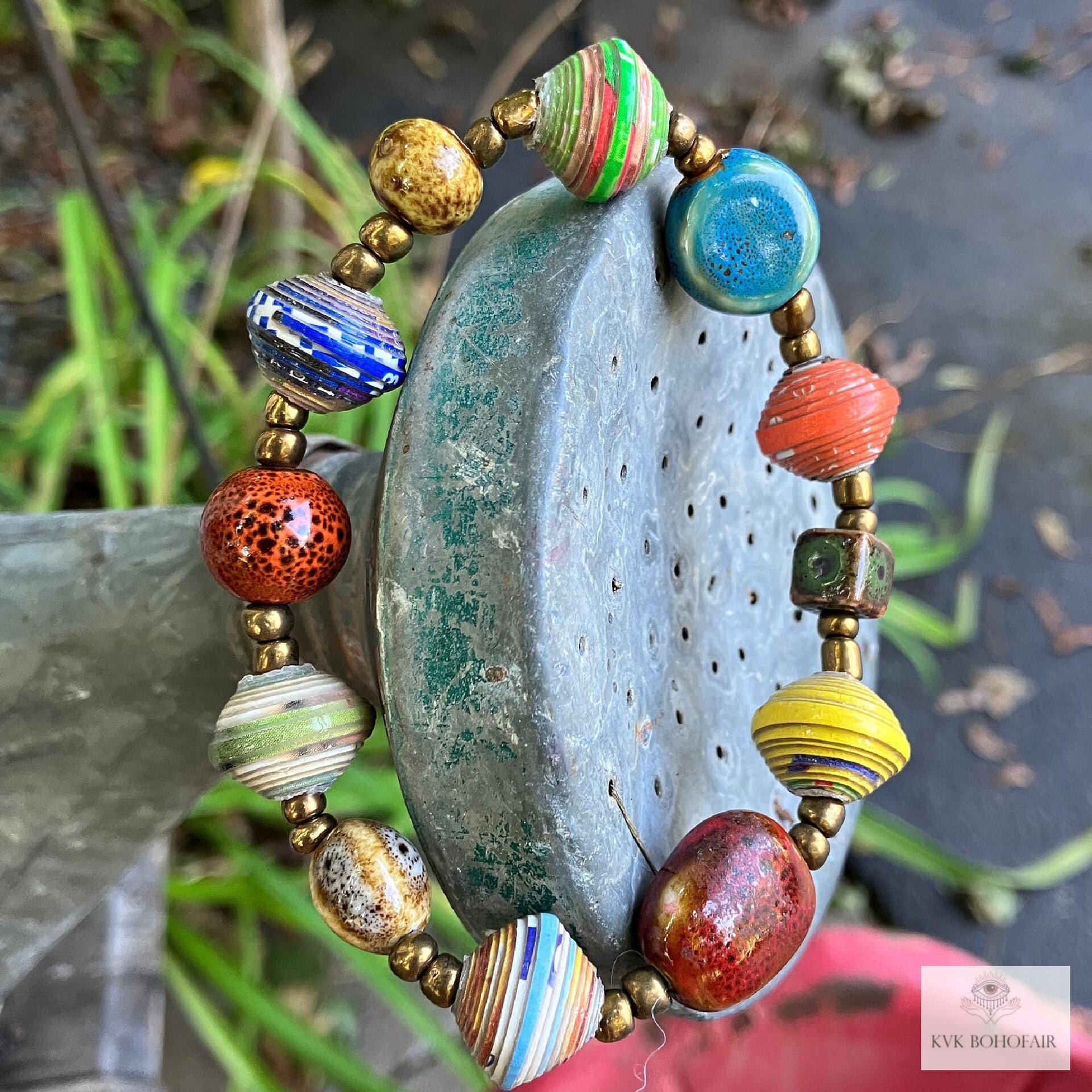 Handmade Colorful Paper Bead Bracelet - Unique Boho Style Jewelry for Women