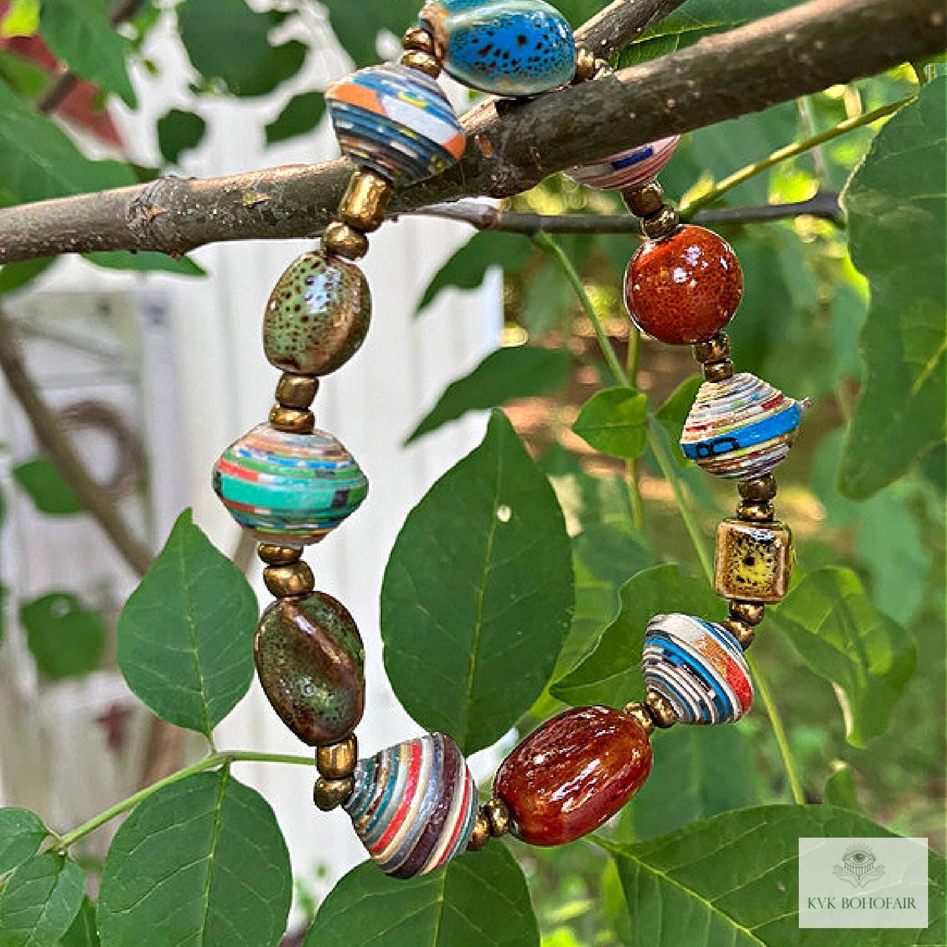 Handmade Colorful Paper Bead Bracelet - Unique Boho Style Jewelry for Women