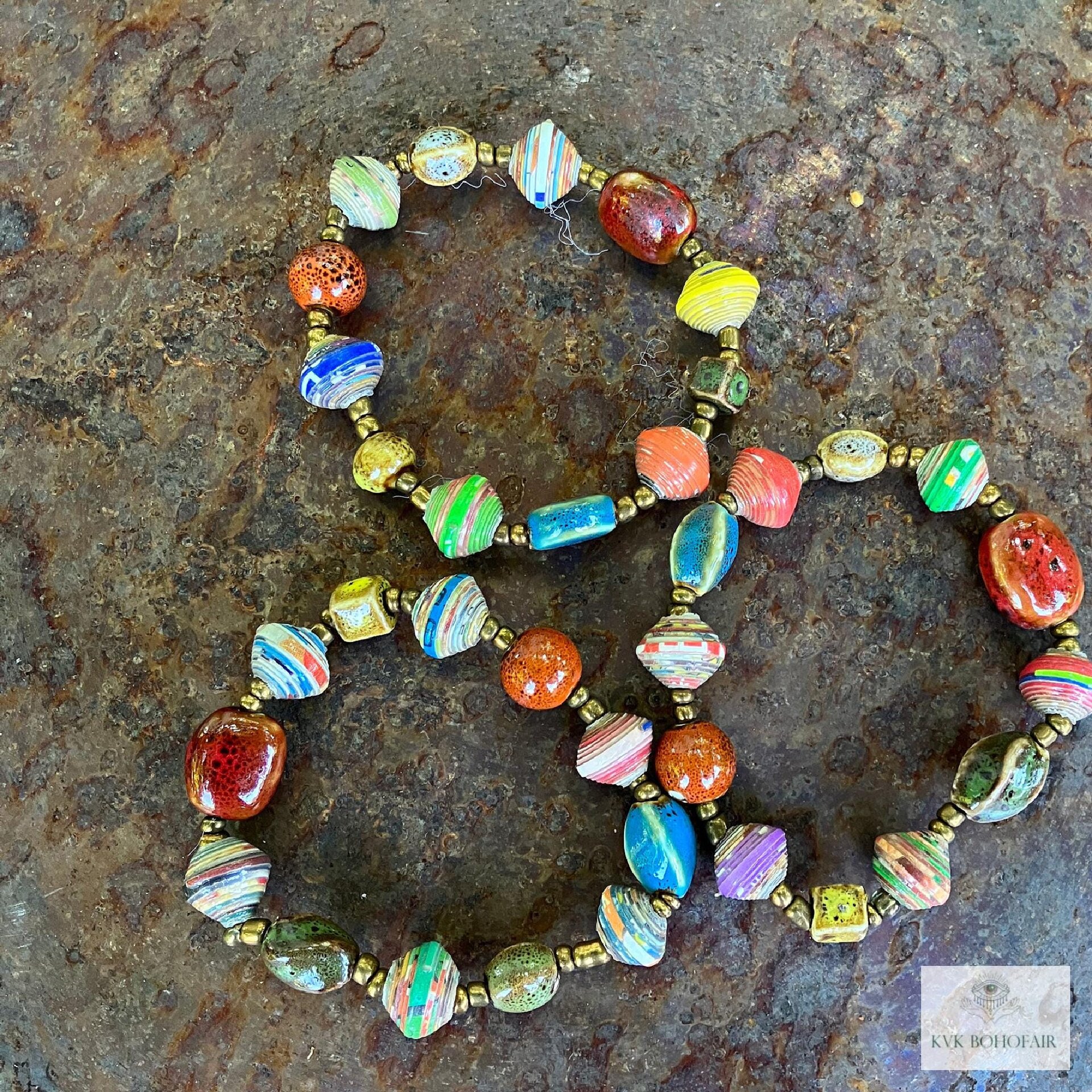 Handmade Colorful Paper Bead Bracelet - Unique Boho Style Jewelry for Women