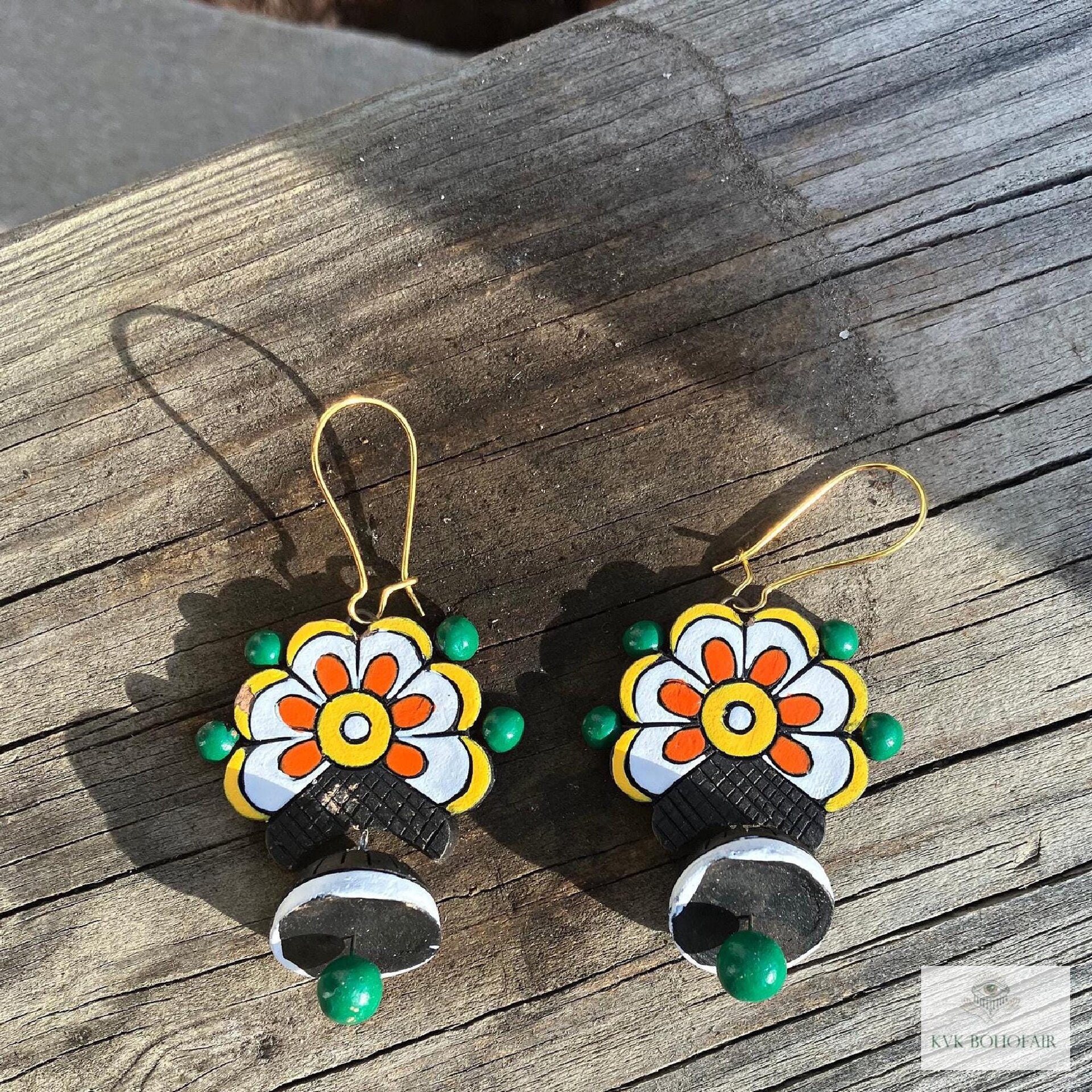 Handcrafted Flower Clay Earrings - Boho Statement Jewelry, Nature Inspired