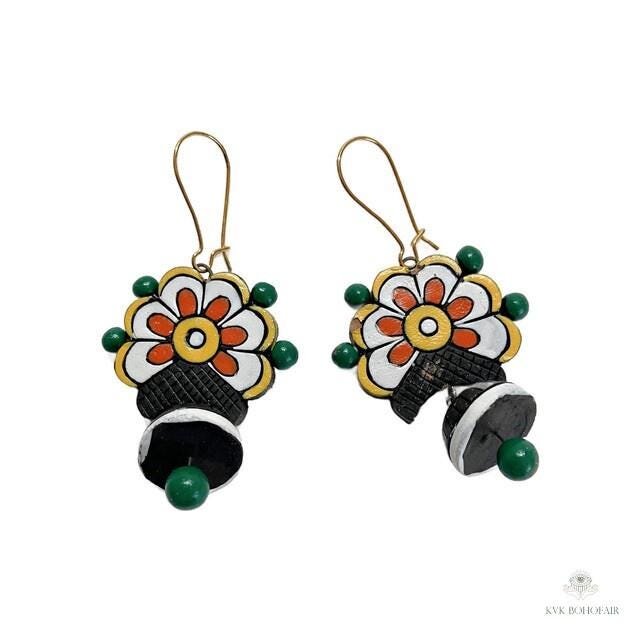 Handcrafted Flower Clay Earrings - Boho Statement Jewelry, Nature Inspired