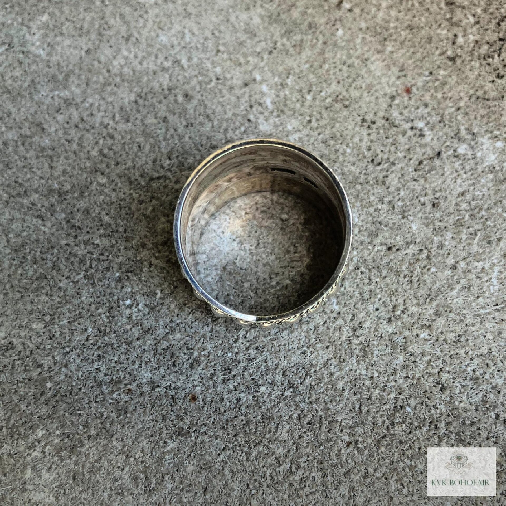 Sterling Silver Wide Band Ring, Boho Dot Detail, Handmade