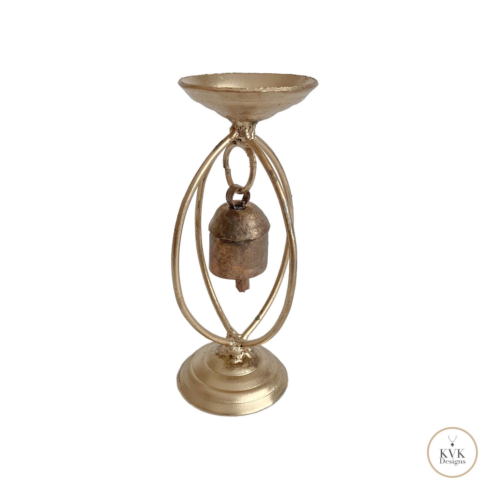 Zen Bell Votive Candle Holder - Artisan Metal Chime Altar Display Stand, 6.5 Inch