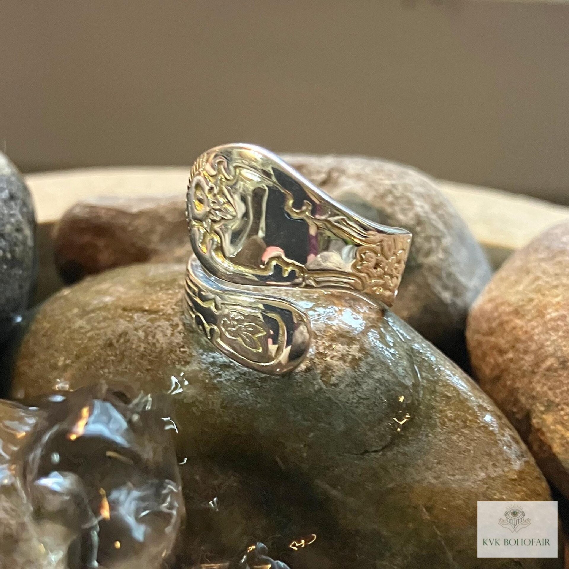 Sterling Silver Flower Spoon Ring, Boho Floral Band, Artisan Silverware Souvenir Jewelry