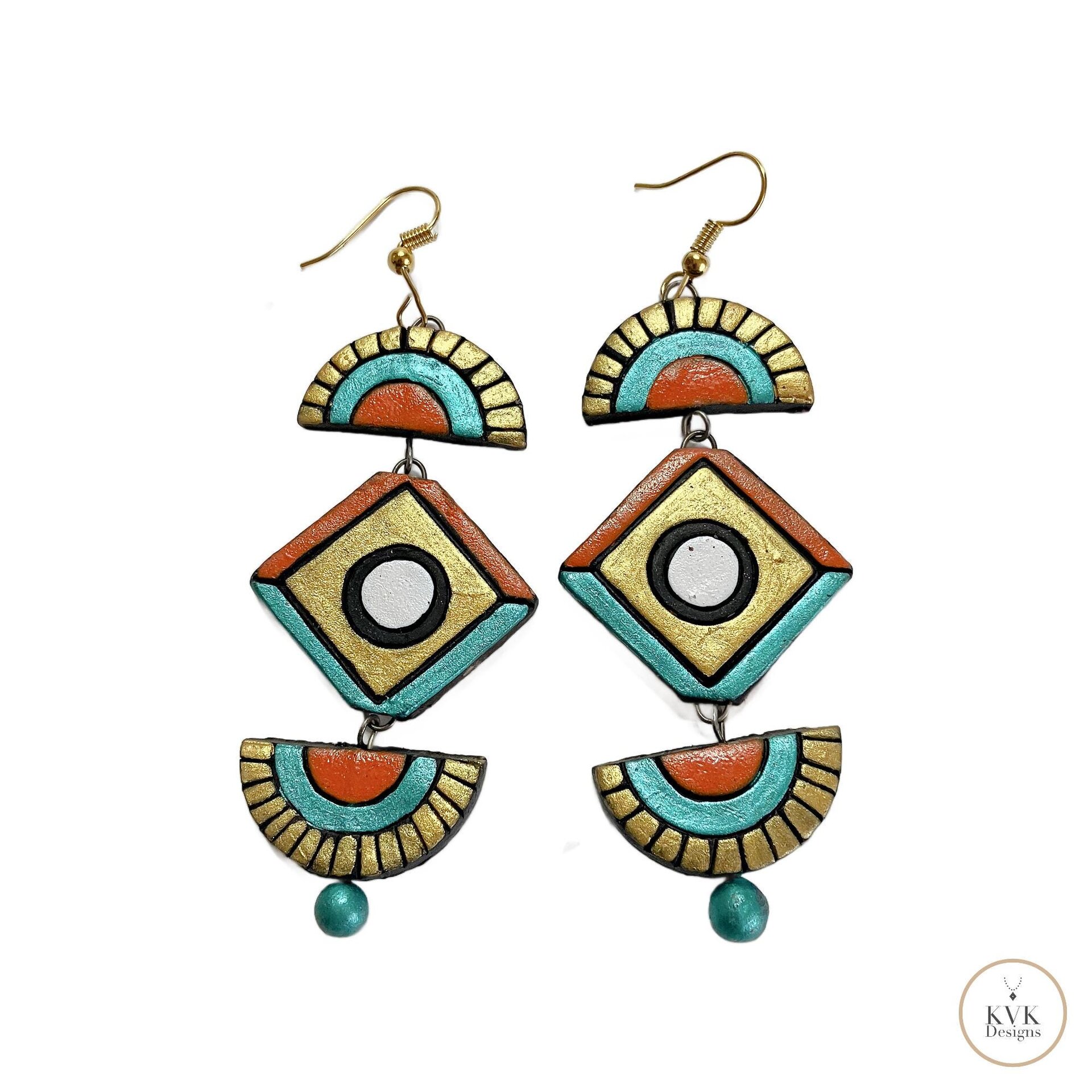 Handcrafted Clay Chandelier Earrings - Boho Statement Jewelry