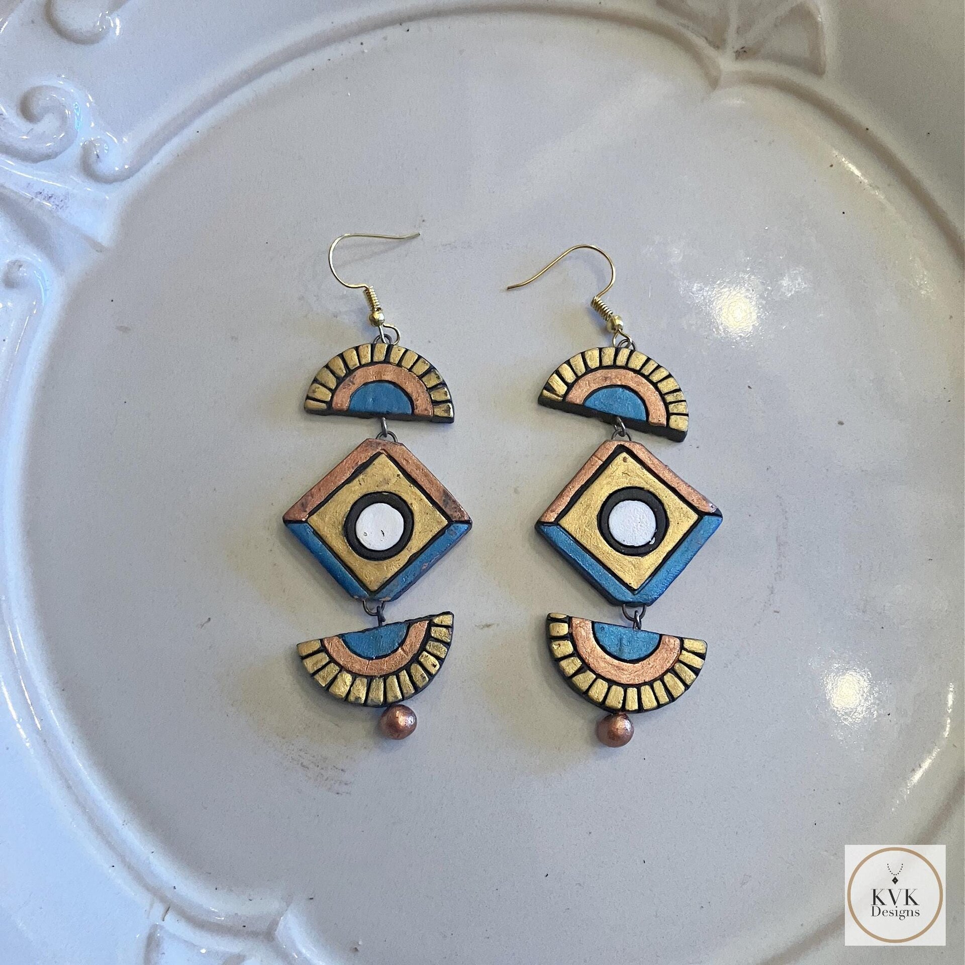 Handcrafted Clay Chandelier Earrings - Boho Statement Jewelry
