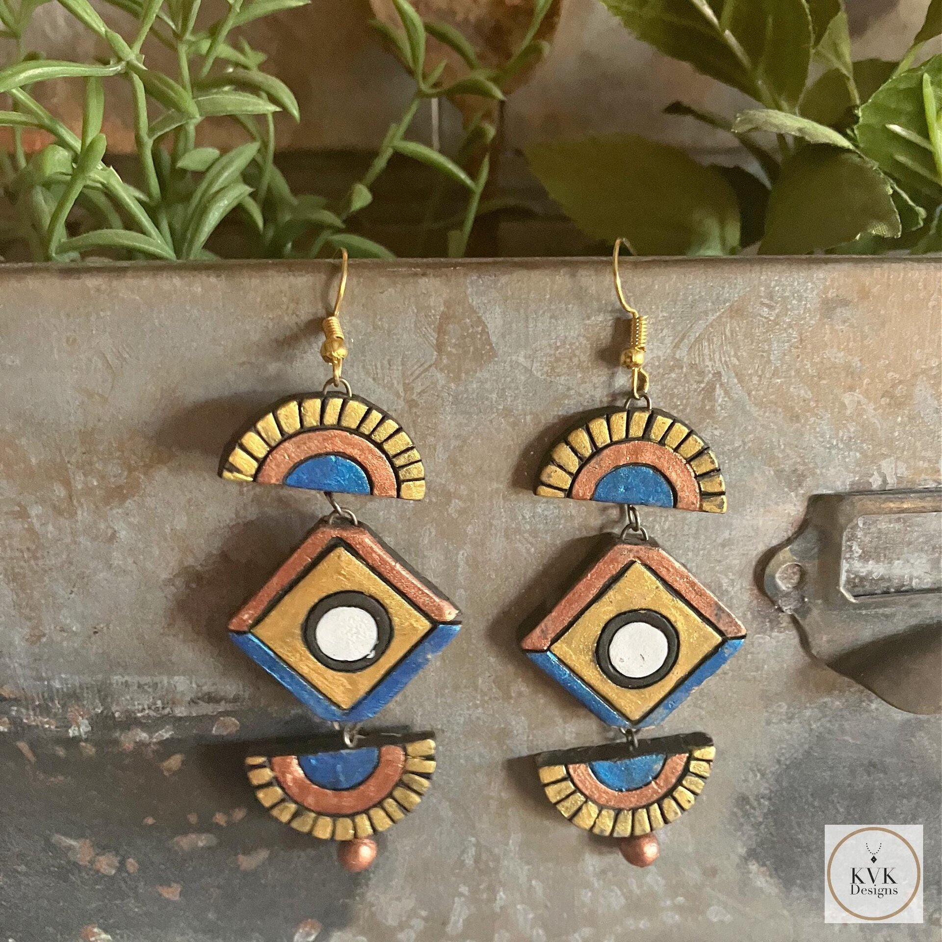 Handcrafted Clay Chandelier Earrings - Boho Statement Jewelry