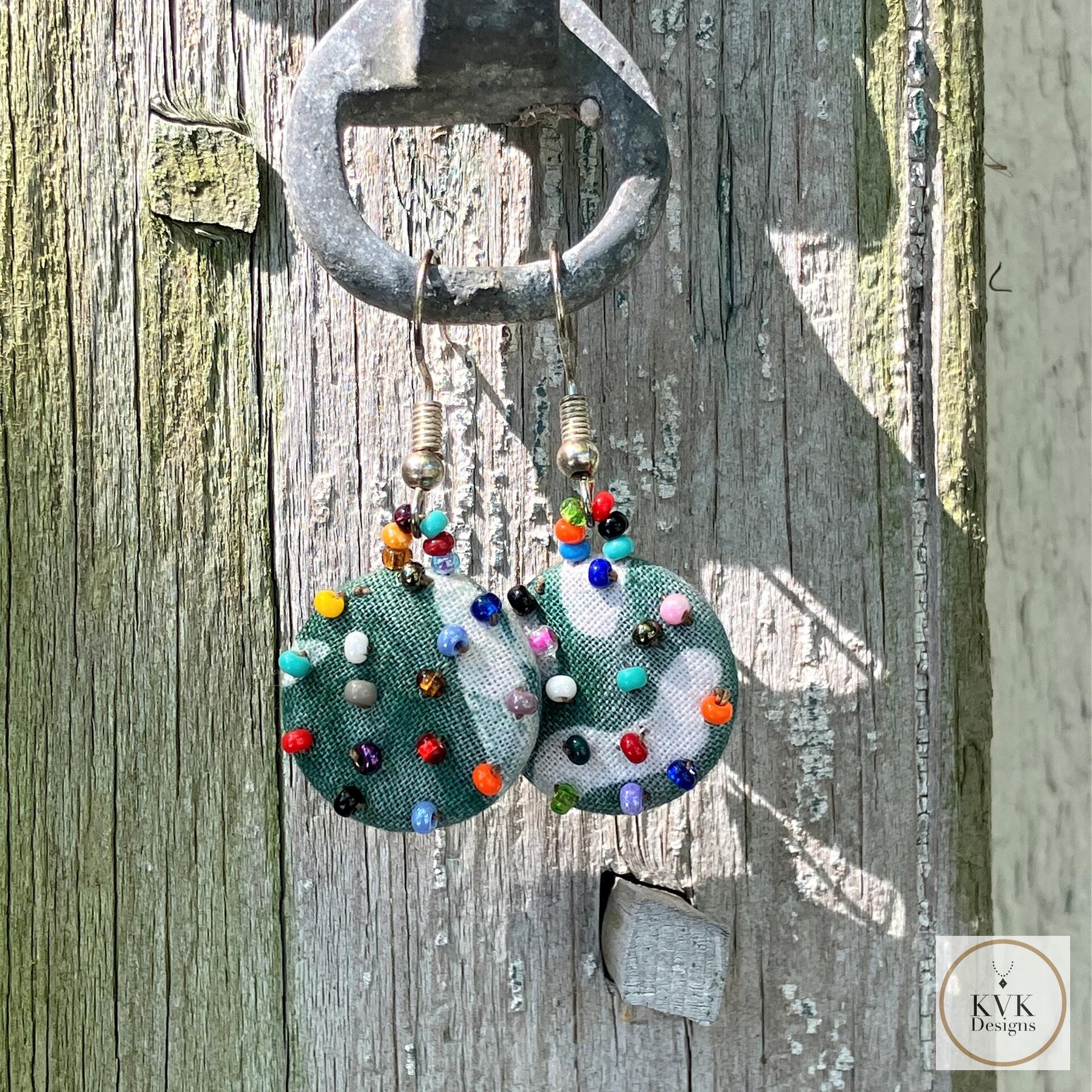 Handcrafted Boho Button Earrings - Dangle Earrings, Sustainable Upcycled Jewelry