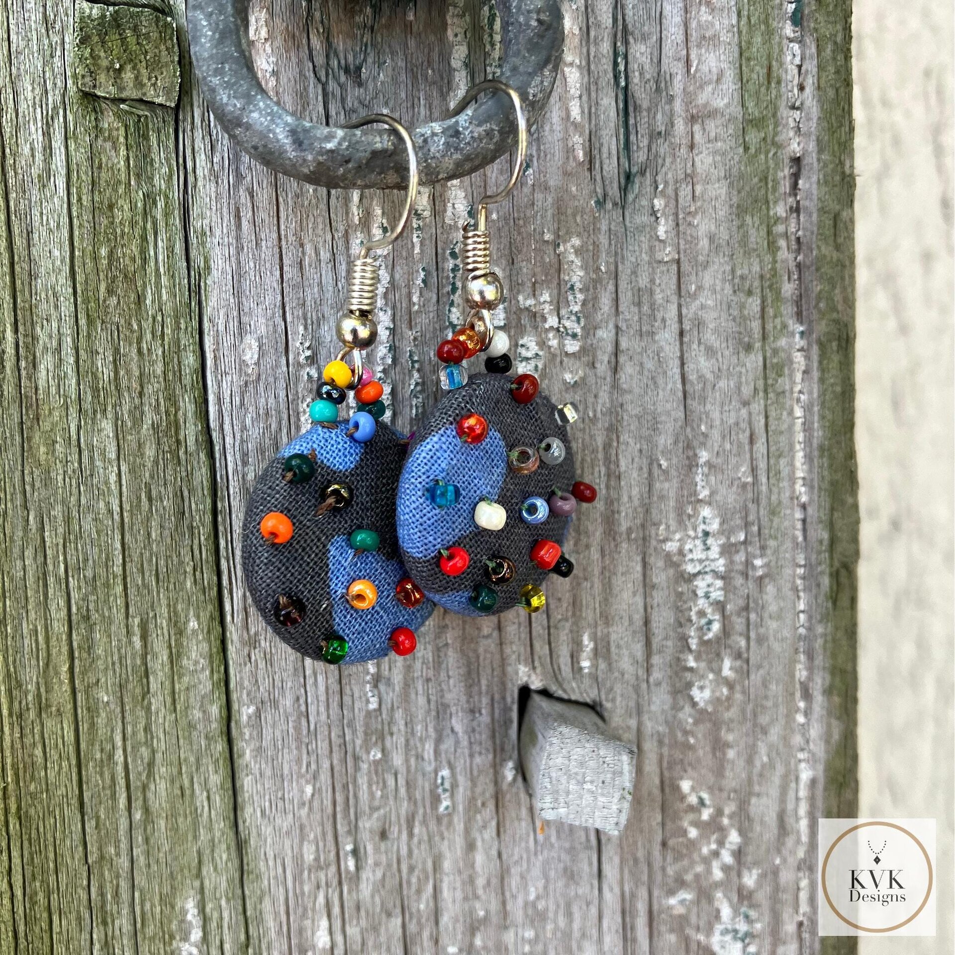 Handcrafted Boho Button Earrings - Dangle Earrings, Sustainable Upcycled Jewelry