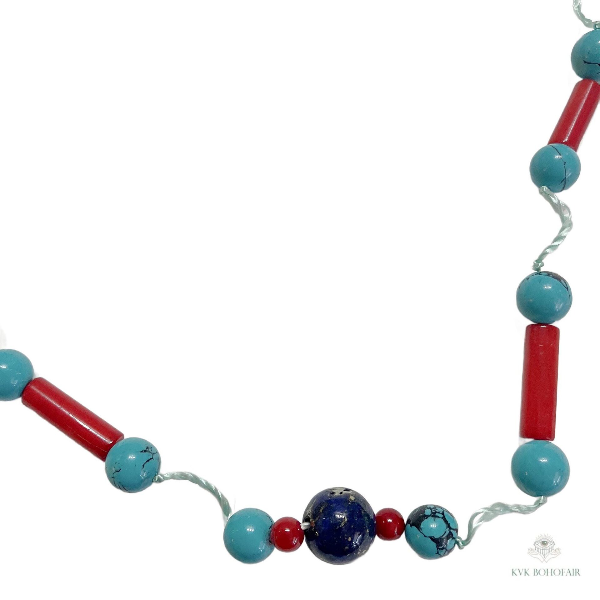 Handcrafted Nepal Beaded Necklace, Boho Gemstone Jewelry