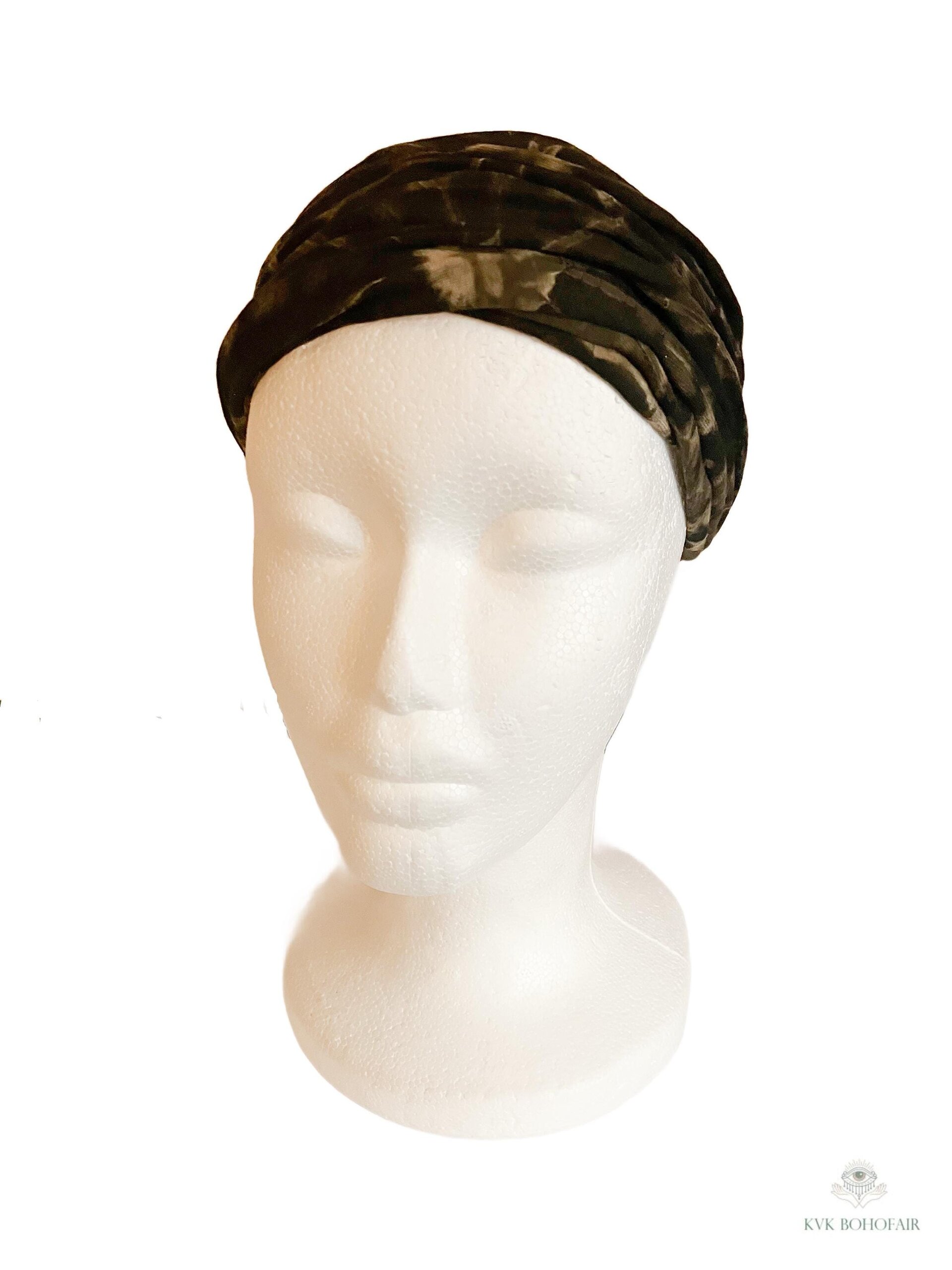 Black & Tan Tie Dye Boho Headband - Stylish Bohemian Headwrap, Headbands for Women