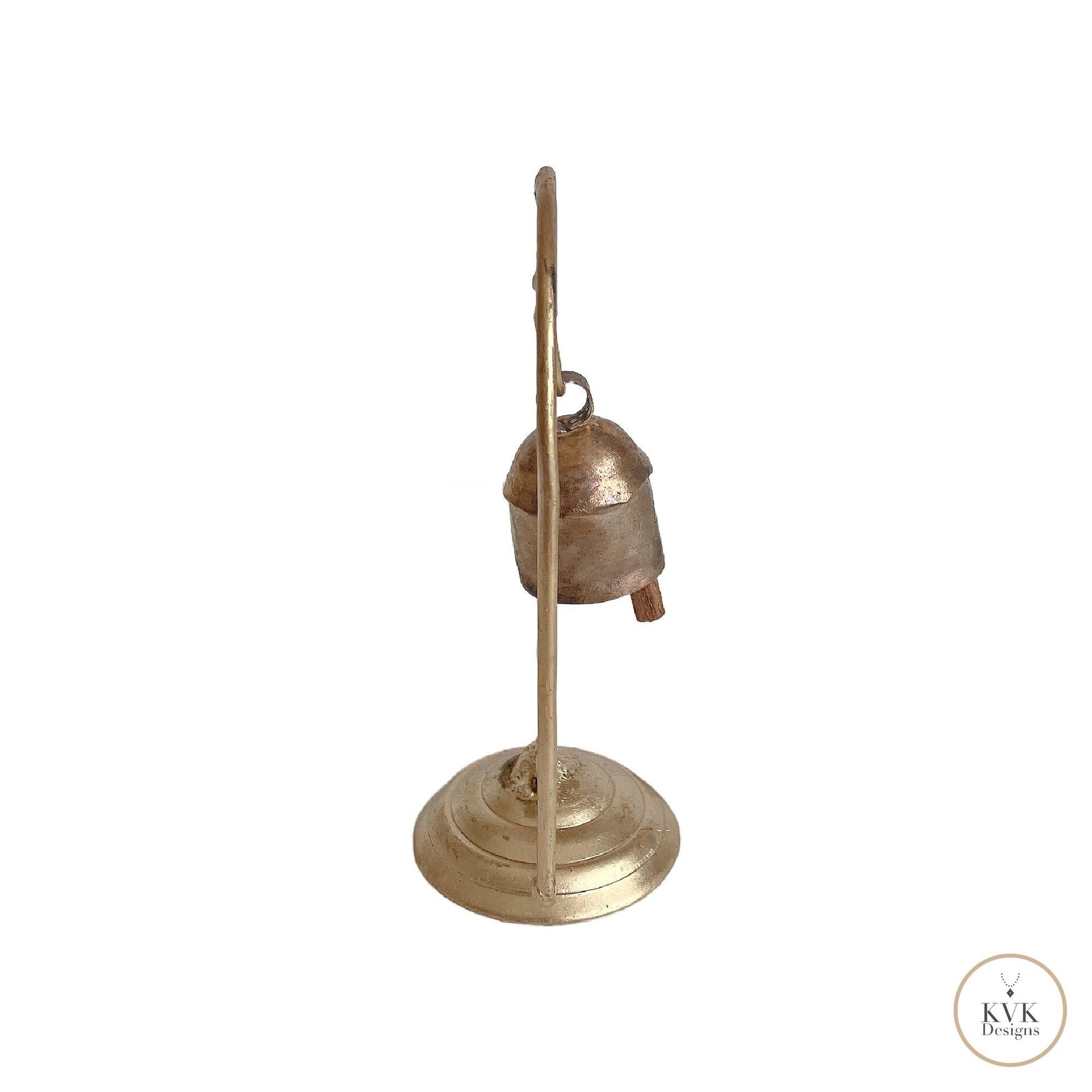 Zen Bell on Stand Peaceful Chime - Handcrafted Artisan Boho Metal Decor, 6 Inch