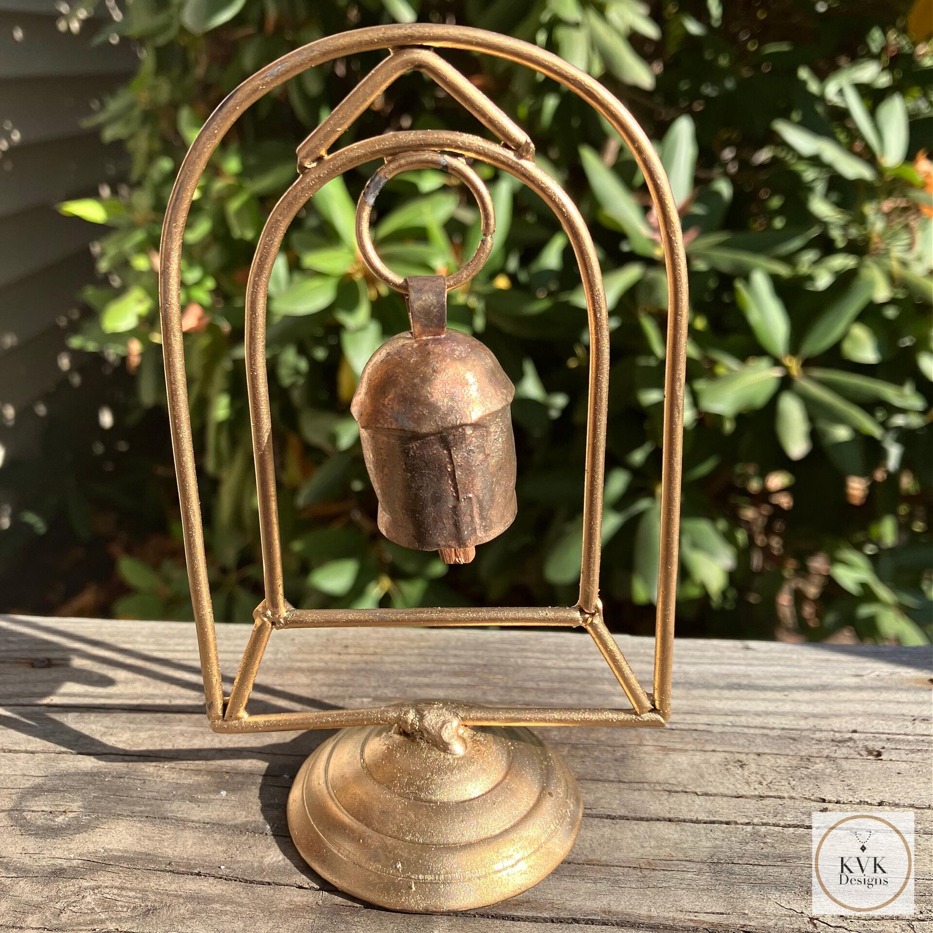 Zen Bell on Stand Peaceful Chime - Handcrafted Artisan Boho Metal Decor, 6 Inch