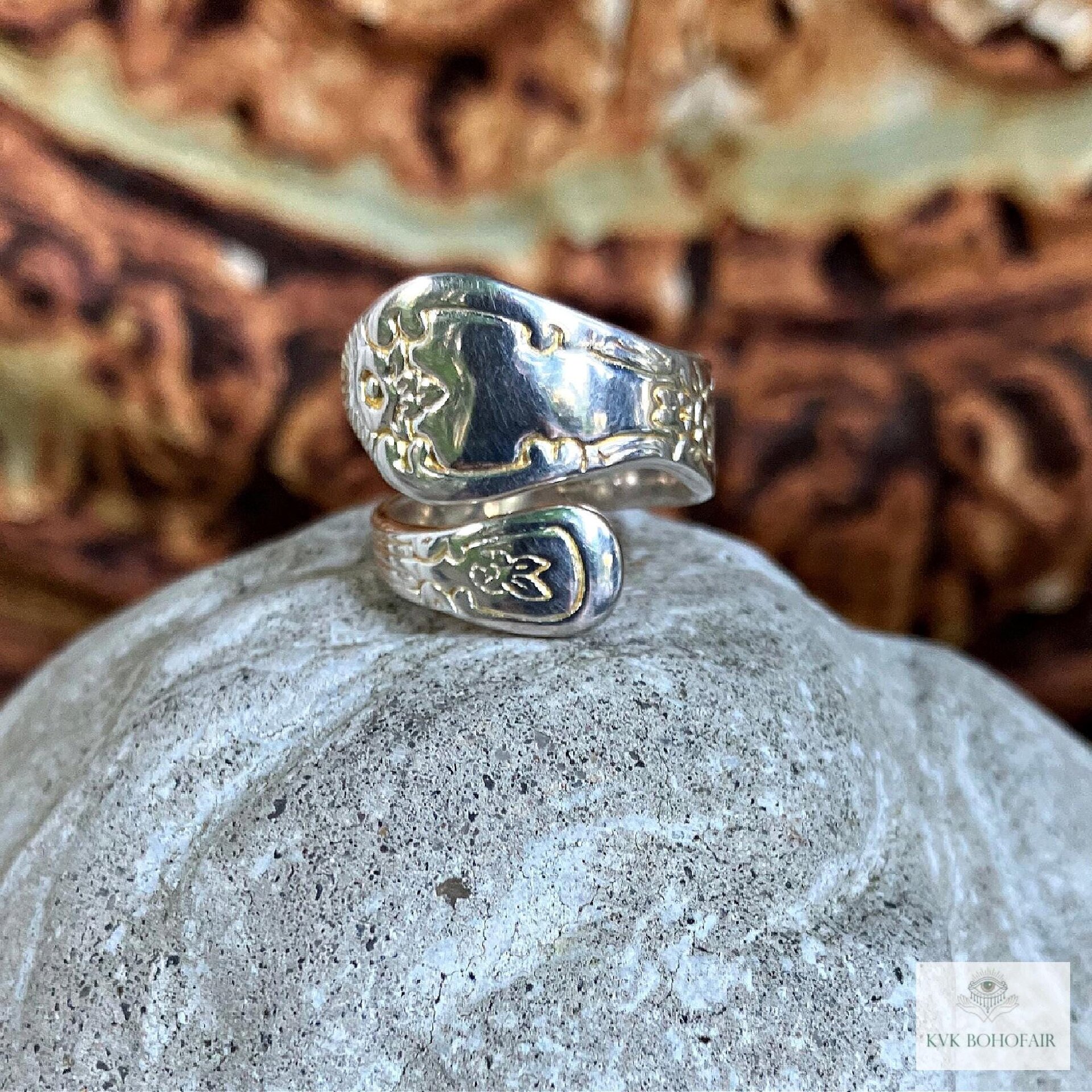 Sterling Silver Flower Spoon Ring, Boho Floral Band, Artisan Silverware Souvenir Jewelry