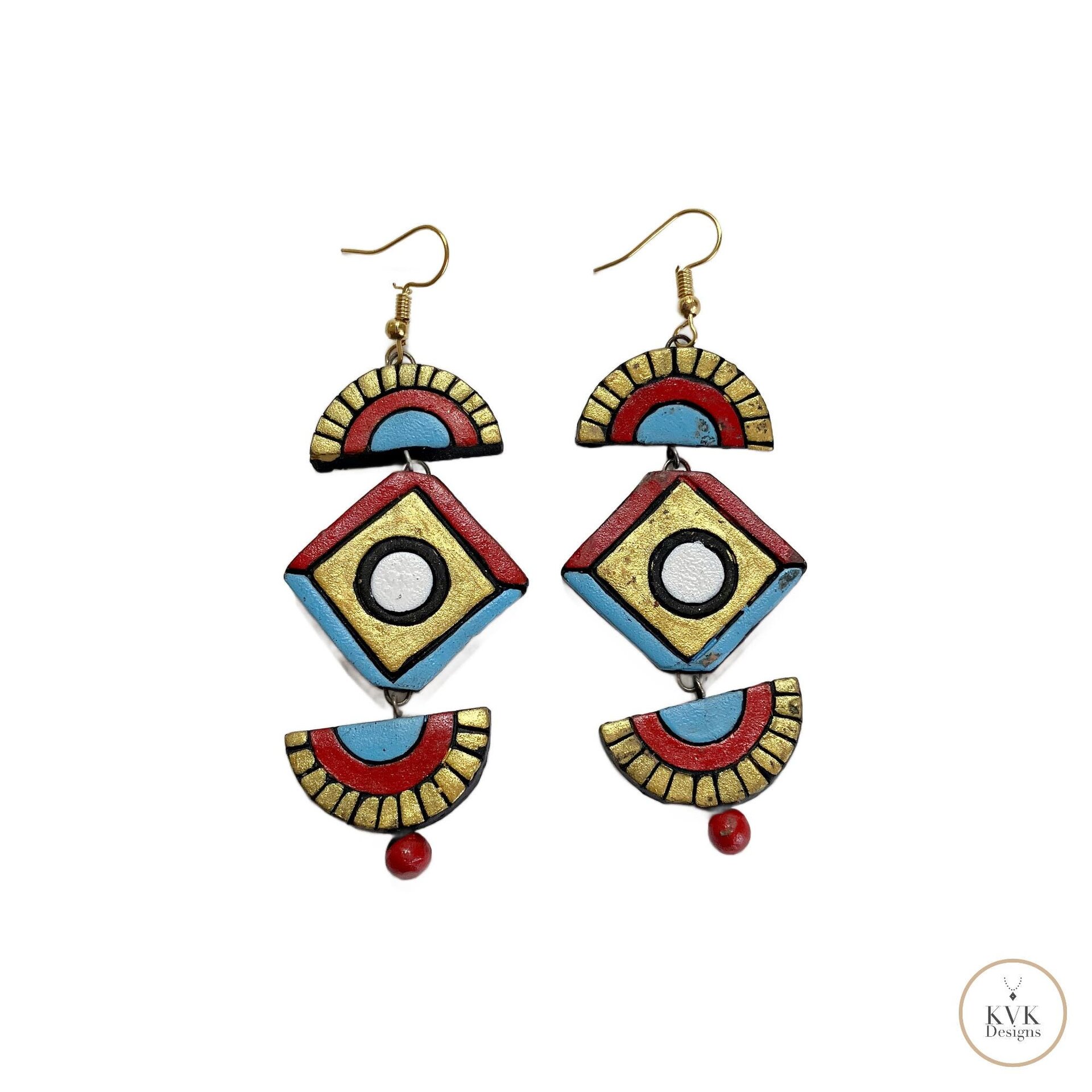 Handcrafted Clay Chandelier Earrings - Boho Statement Jewelry