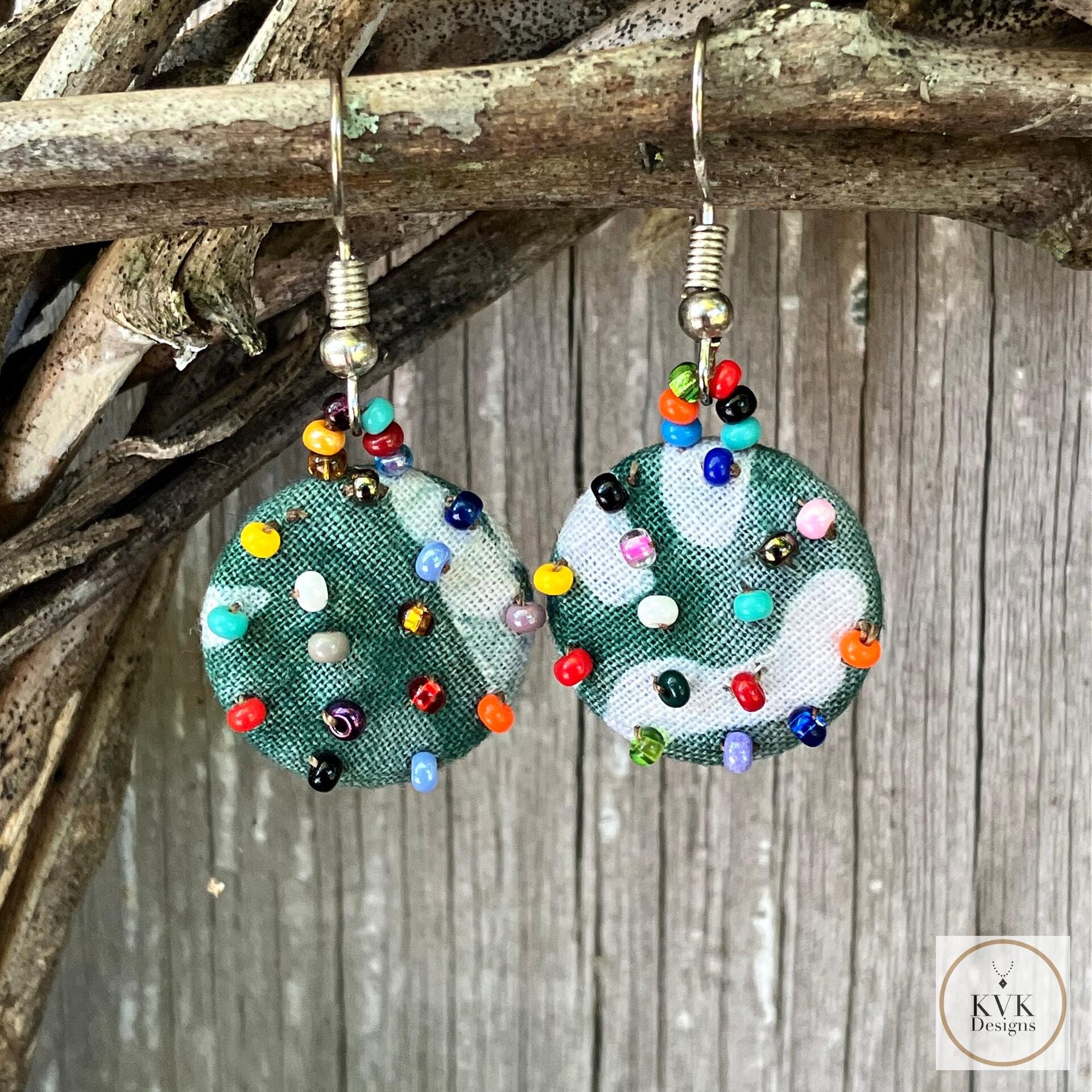 Handcrafted Boho Button Earrings - Dangle Earrings, Sustainable Upcycled Jewelry