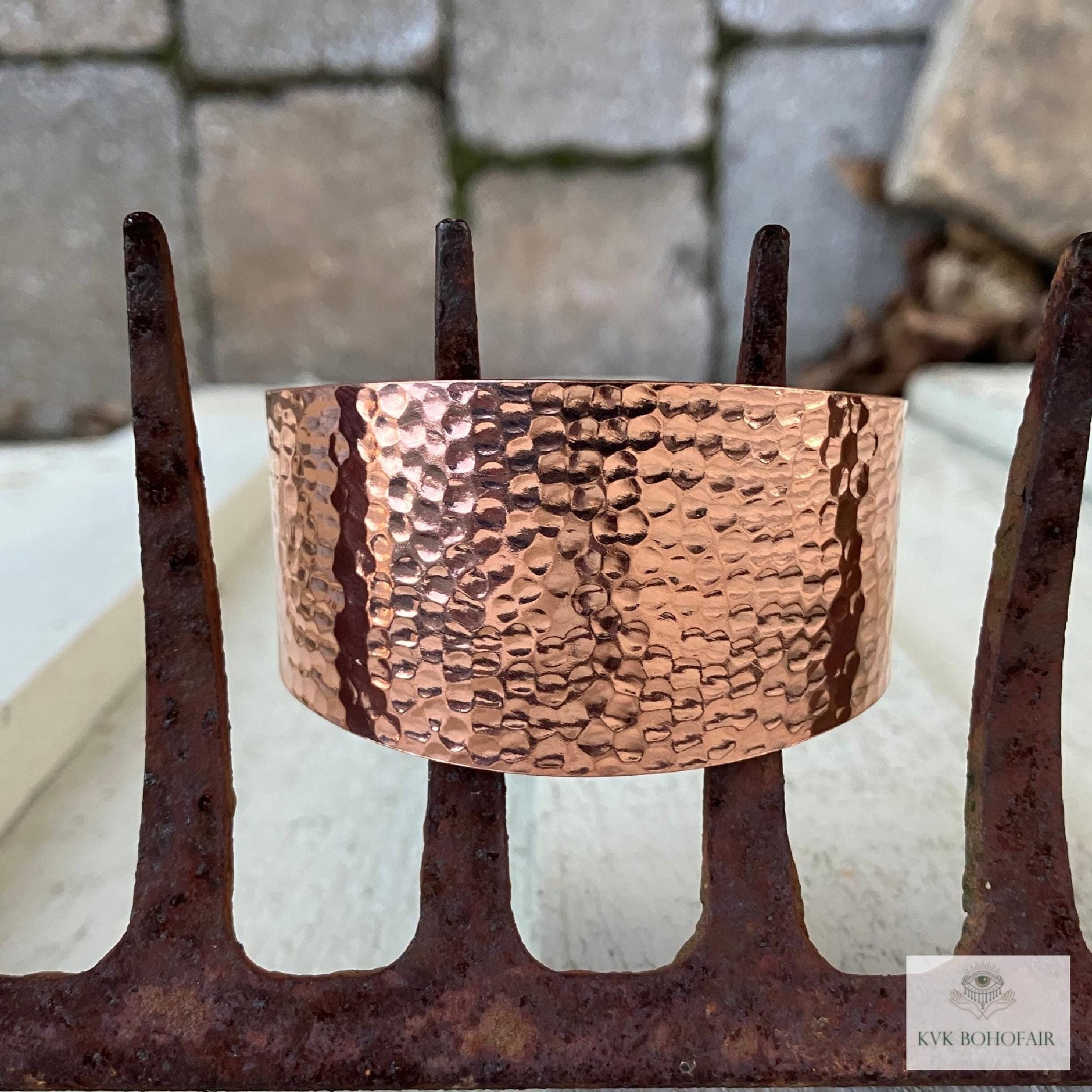 Wide Hammered Copper Cuff - Handcrafted Boho Bracelet, Bohemian Jewelry