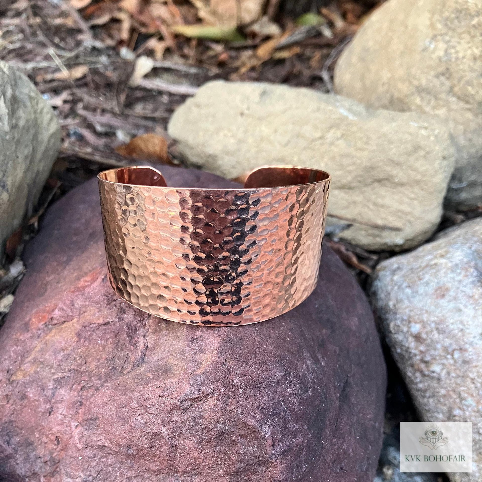 Wide Hammered Copper Cuff - Handcrafted Boho Bracelet, Bohemian Jewelry