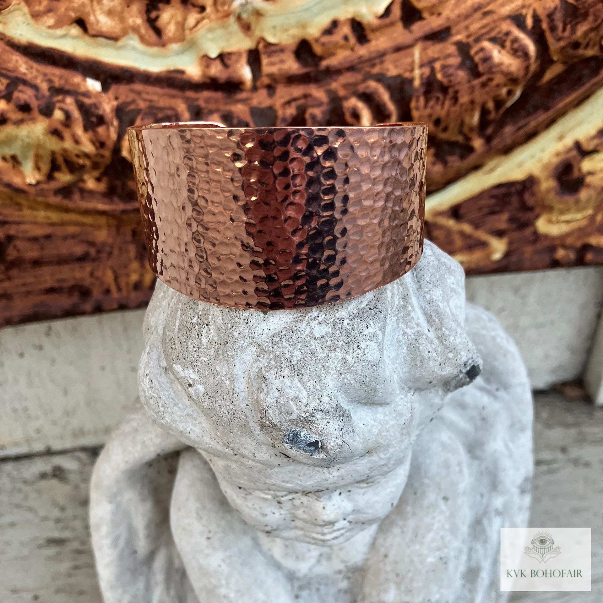 Wide Hammered Copper Cuff - Handcrafted Boho Bracelet, Bohemian Jewelry