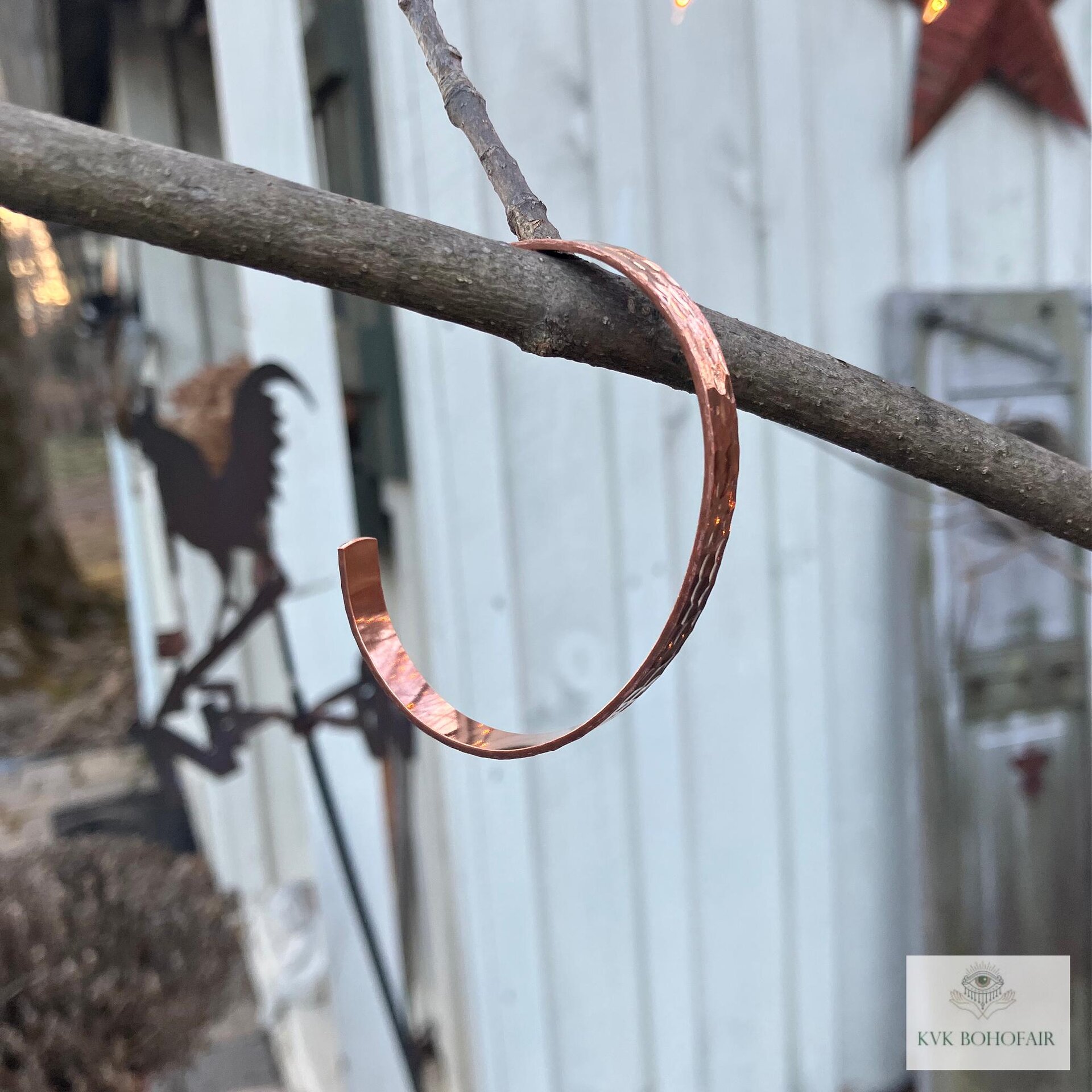 Thin Hammered Copper Cuff - Handcrafted Boho Bracelet, Bohemian Jewelry