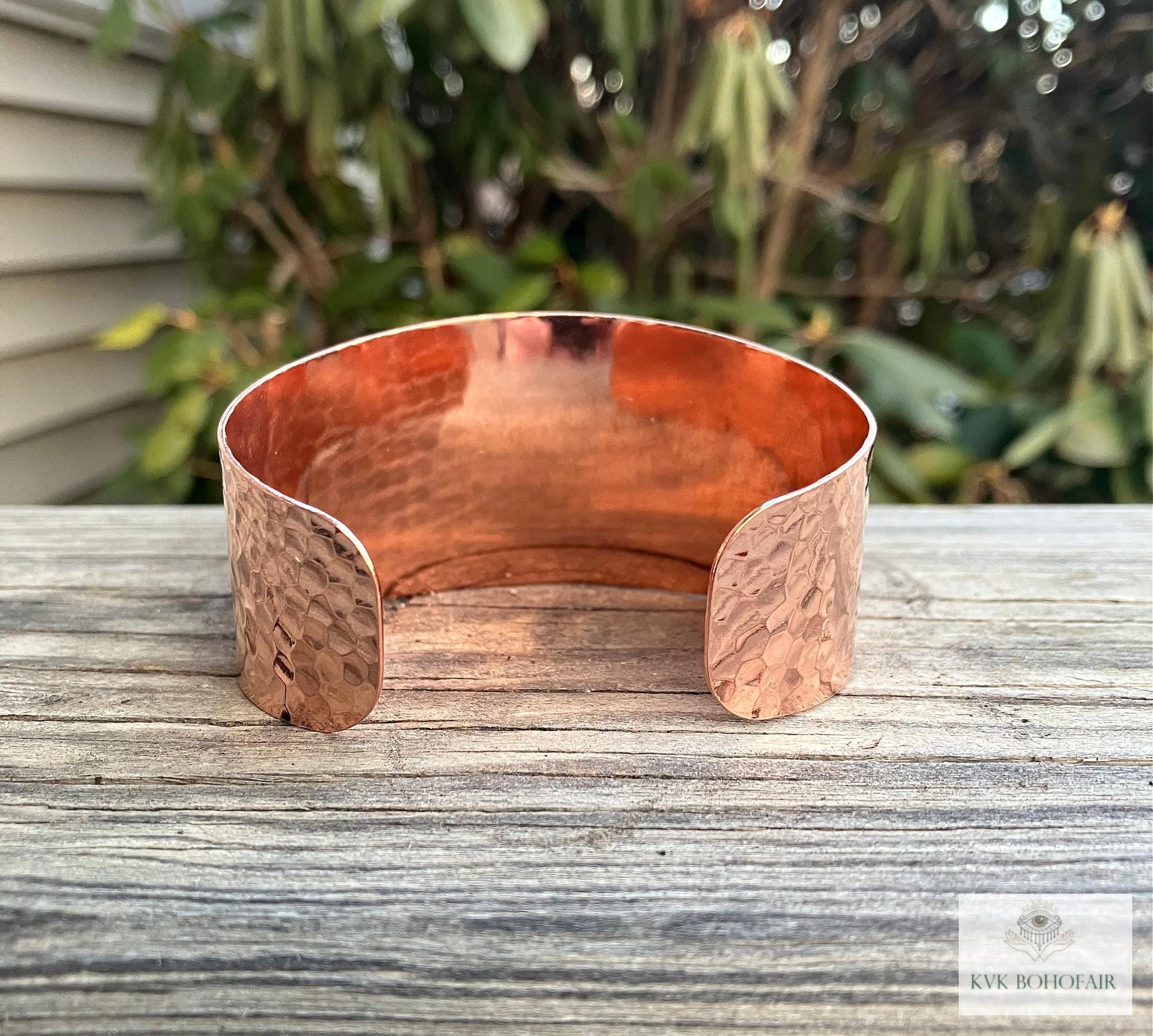 Wide Hammered Copper Cuff - Handcrafted Boho Bracelet, Bohemian Jewelry
