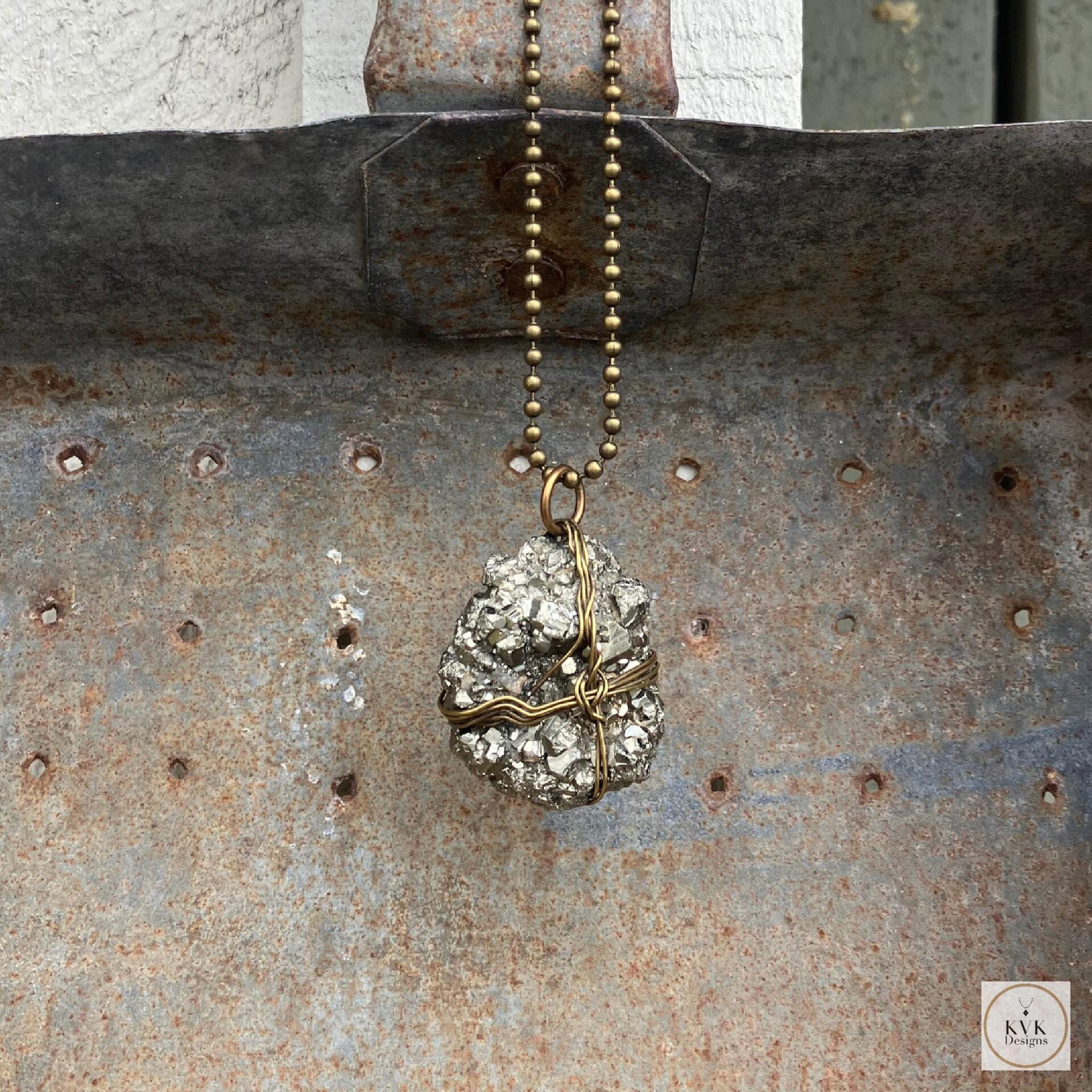 Dazzling Pyrite Wire-Wrapped Pendant Necklace - Handcrafted Statement Jewelry with Natural Stone