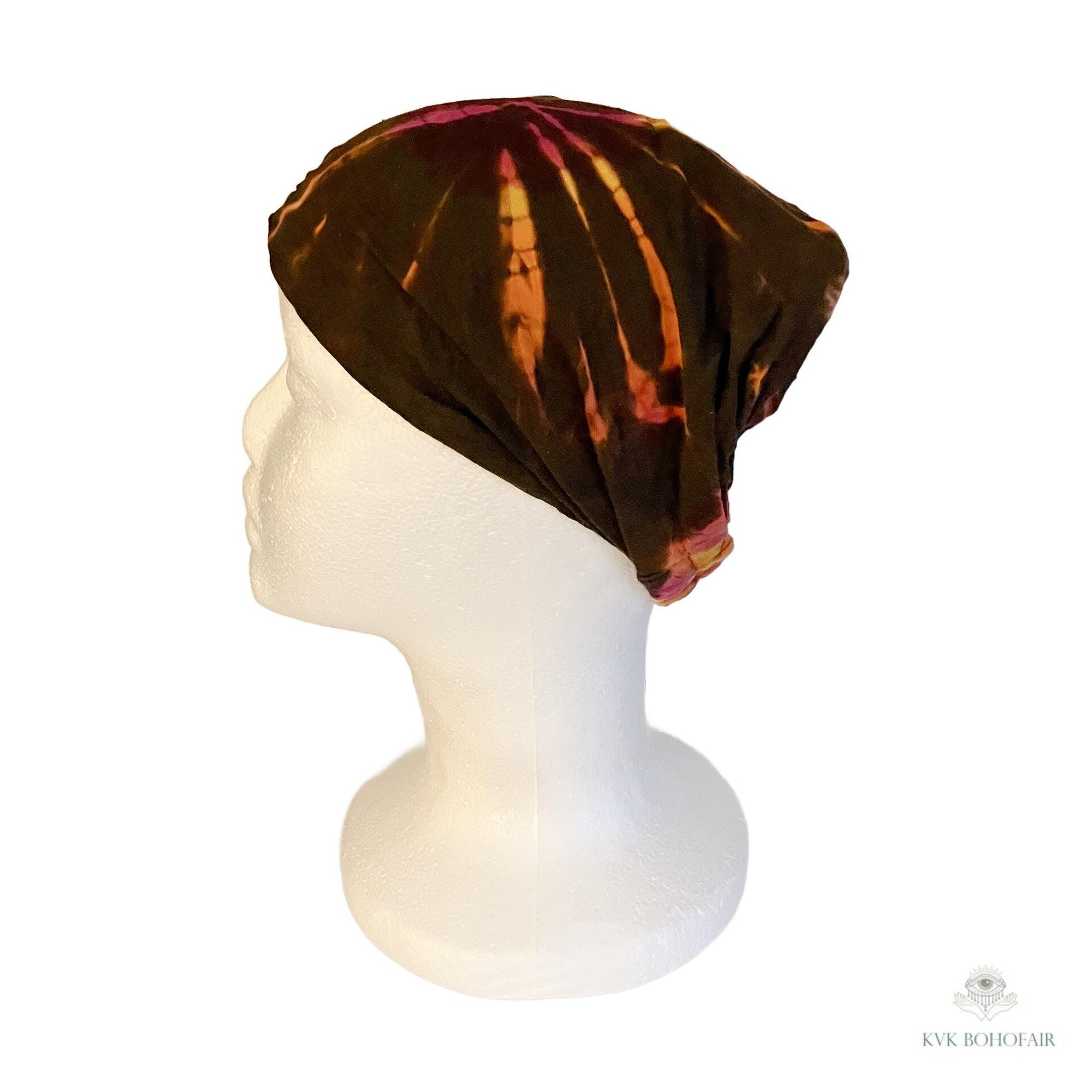 Brown Tie Dye Cotton Headband, Wide Boho Yoga Headwrap for Women, Bohemian Workout Hairband