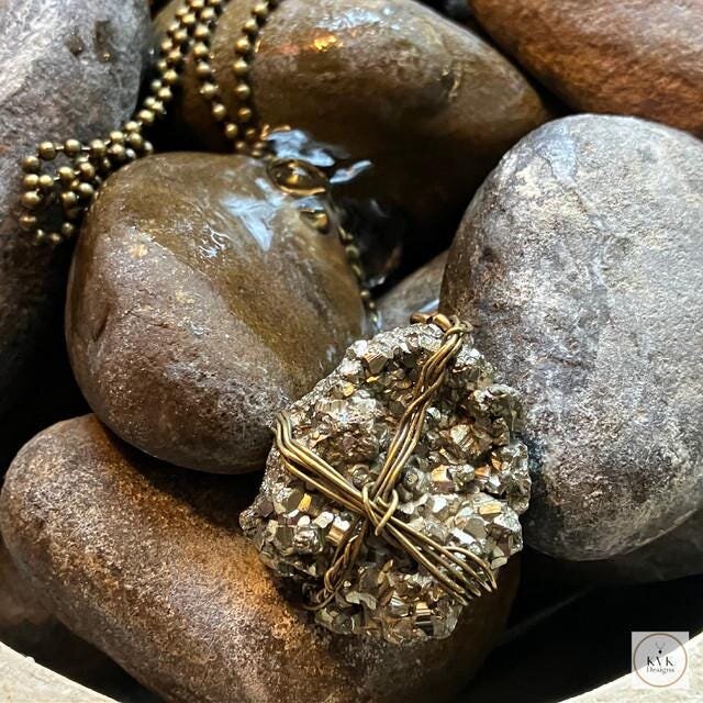 Dazzling Pyrite Wire-Wrapped Pendant Necklace - Handcrafted Statement Jewelry with Natural Stone