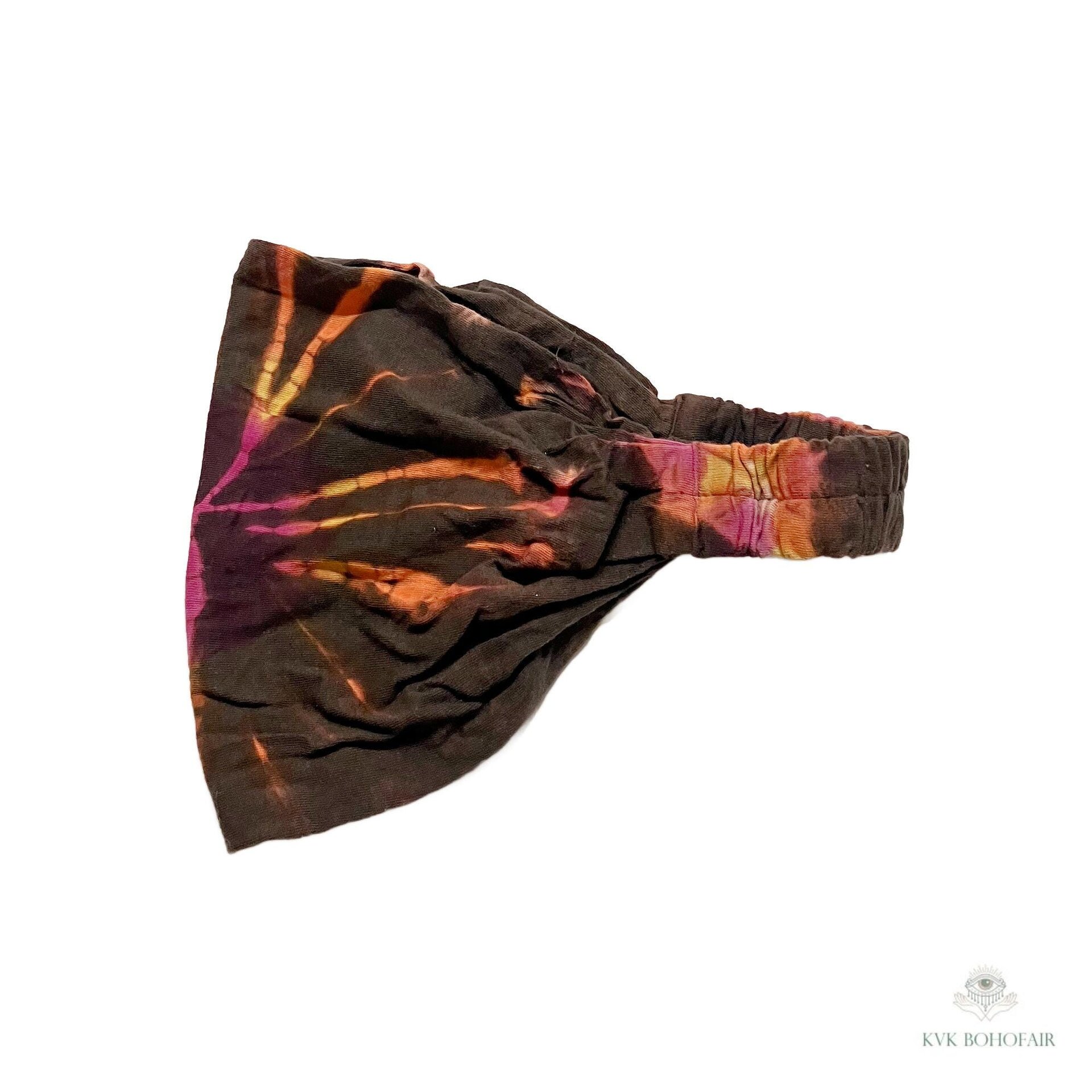 Brown Tie Dye Cotton Headband, Wide Boho Yoga Headwrap for Women, Bohemian Workout Hairband