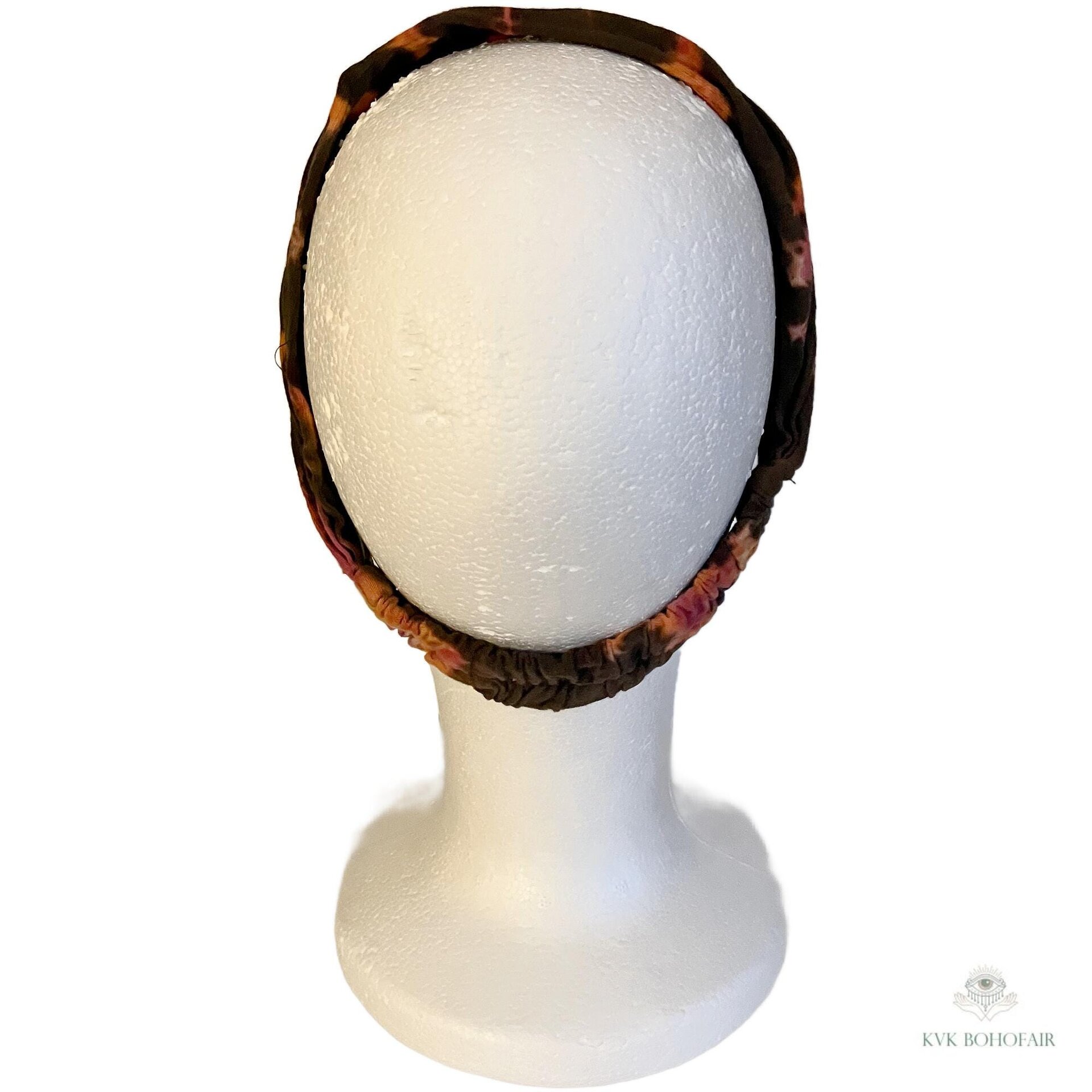 Brown Tie Dye Cotton Headband, Wide Boho Yoga Headwrap for Women, Bohemian Workout Hairband