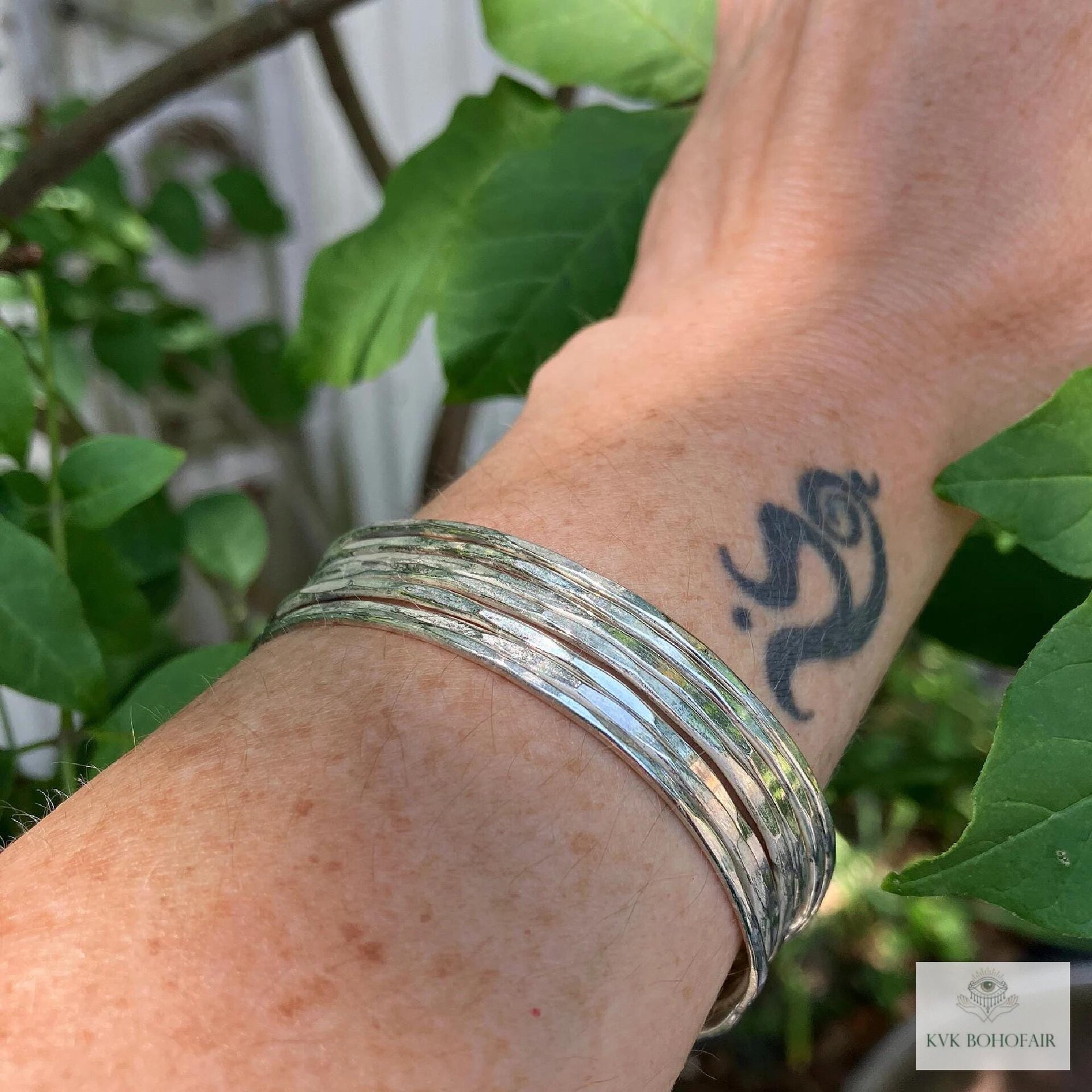 Thin Hammered Silver Cuff Bracelet: Handcrafted Boho Jewelry