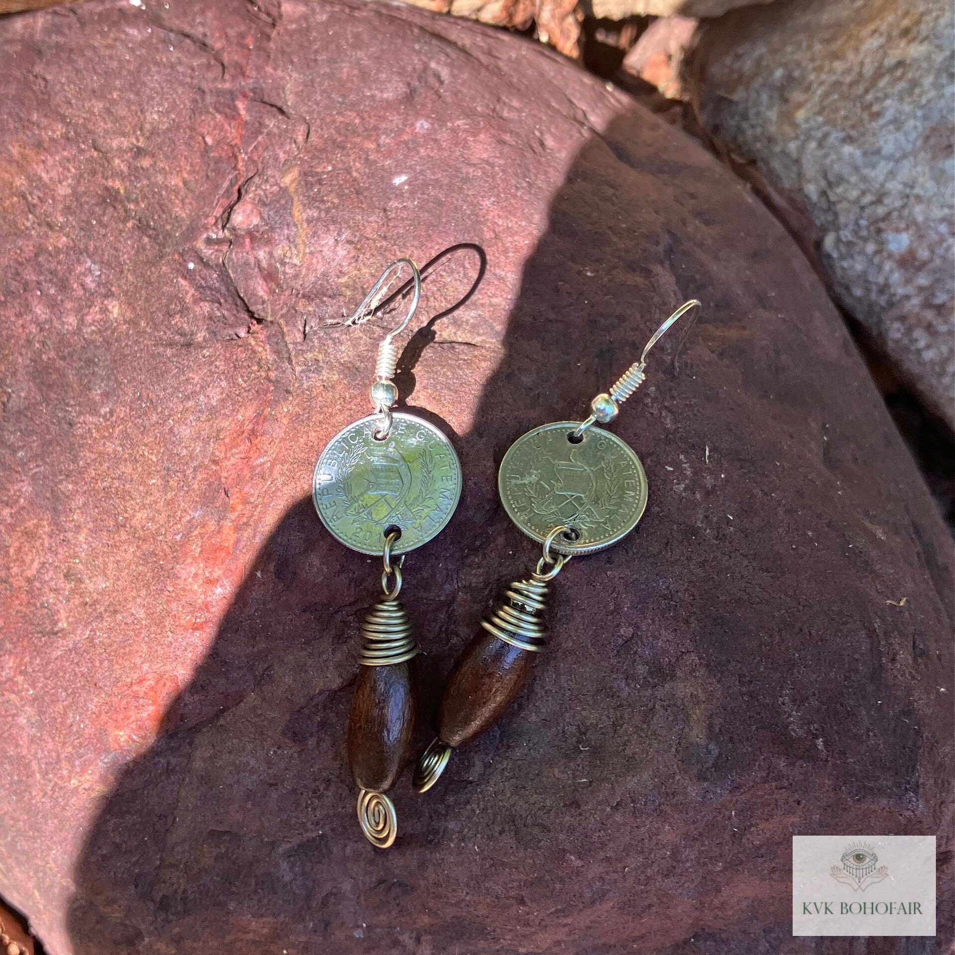 Handcrafted Guatemalan Coin Earrings - Unique Boho Chic Dangles, Ethnic Jewelry