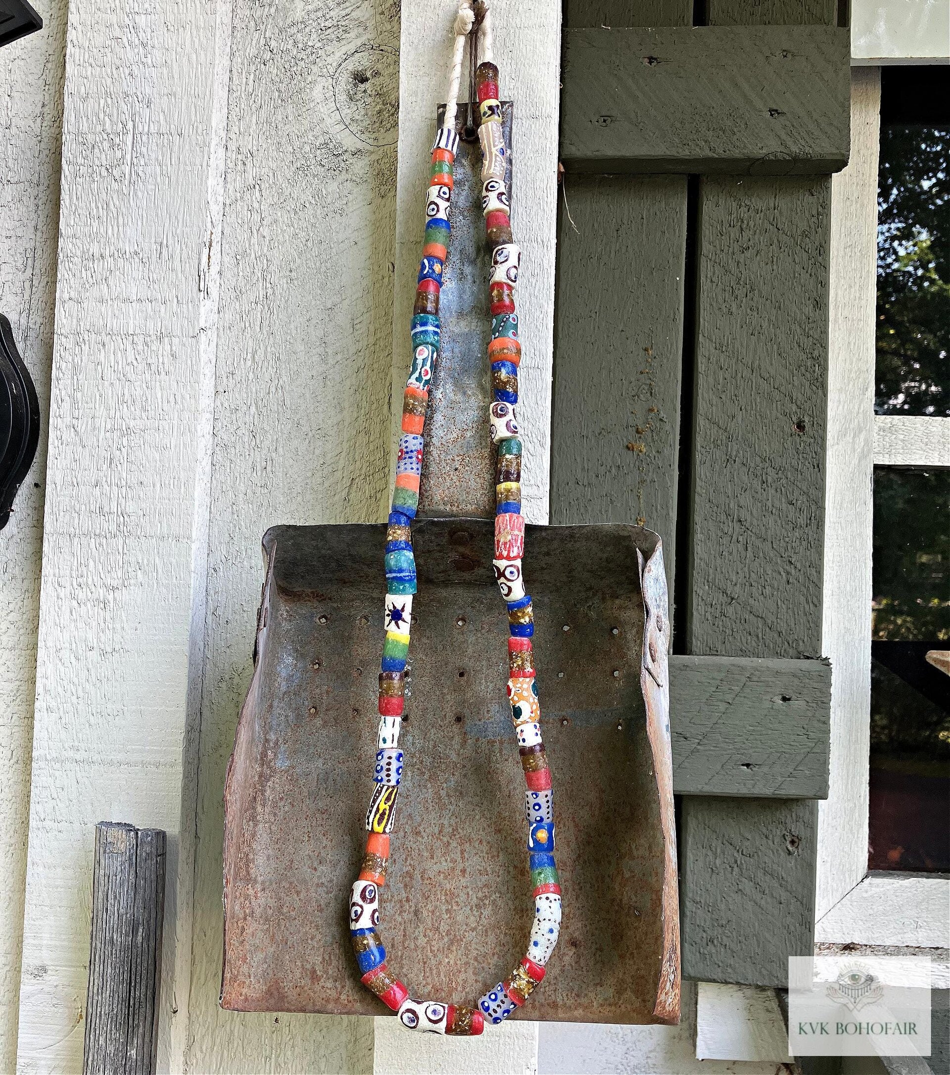 43 Inch Long African Trade Bead Necklace - Vibrant Bohemian Statement Jewelry, Glass Krobo Strand