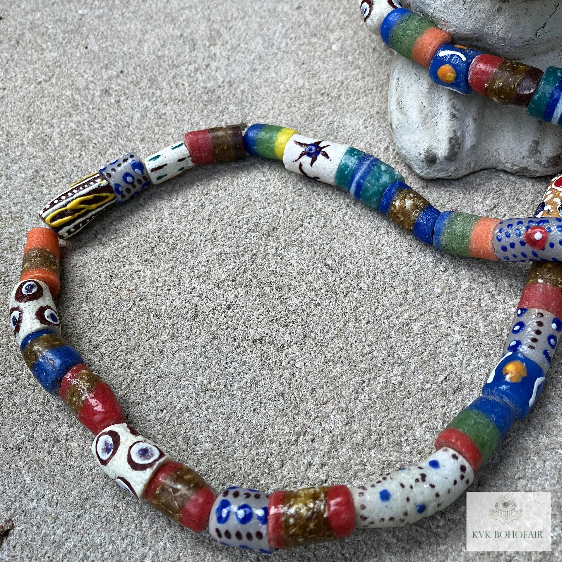 43 Inch Long African Trade Bead Necklace - Vibrant Bohemian Statement Jewelry, Glass Krobo Strand