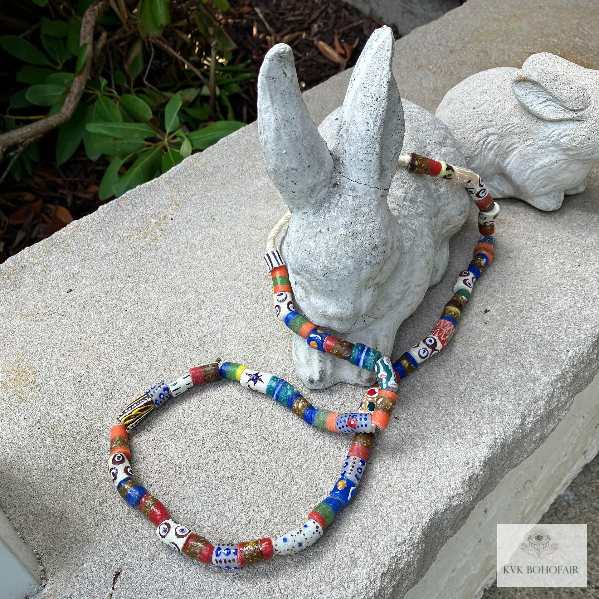 43 Inch Long African Trade Bead Necklace - Vibrant Bohemian Statement Jewelry, Glass Krobo Strand