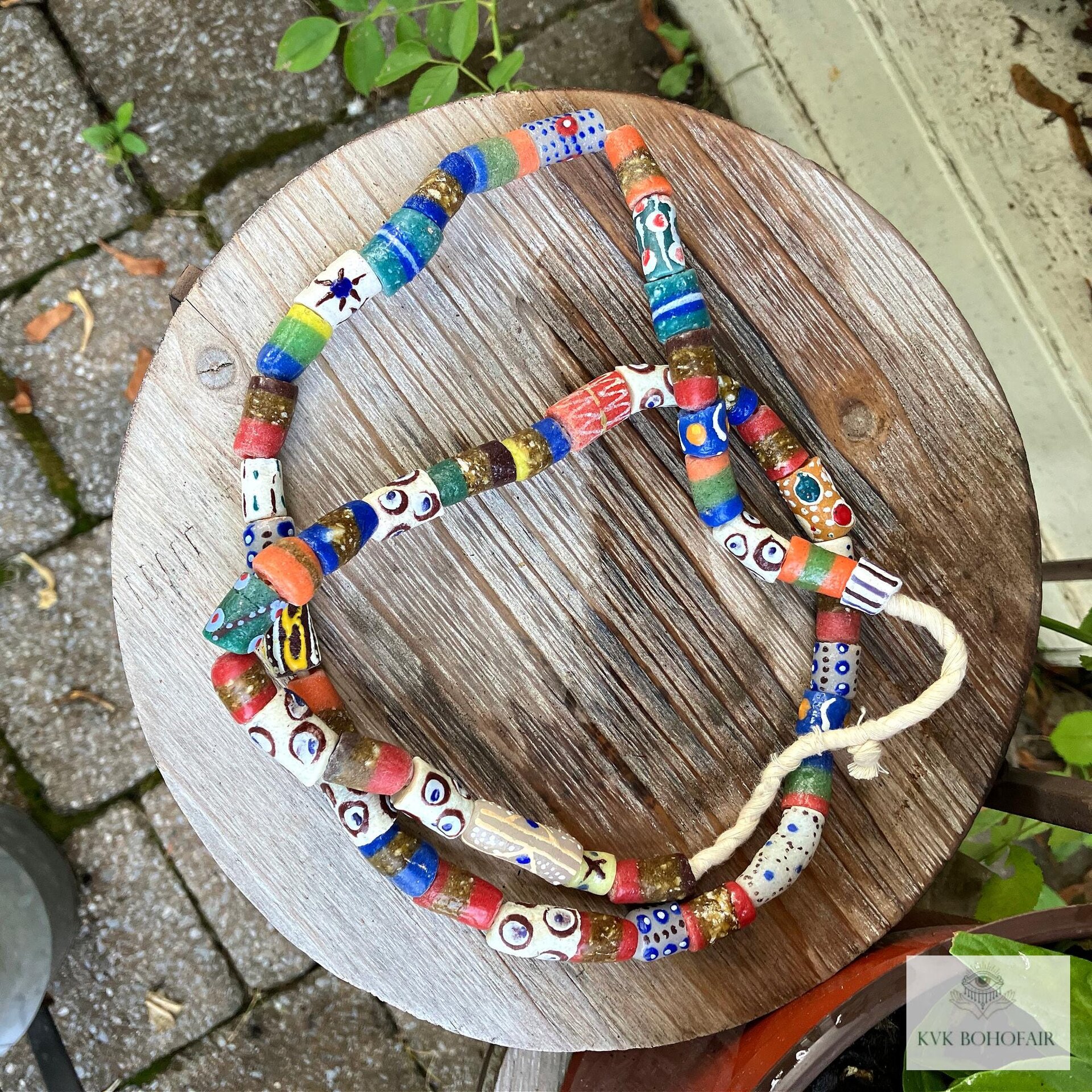 43 Inch Long African Trade Bead Necklace - Vibrant Bohemian Statement Jewelry, Glass Krobo Strand