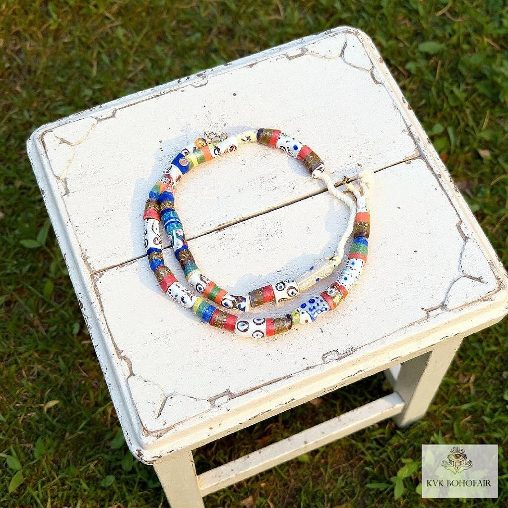 43 Inch Long African Trade Bead Necklace - Vibrant Bohemian Statement Jewelry, Glass Krobo Strand