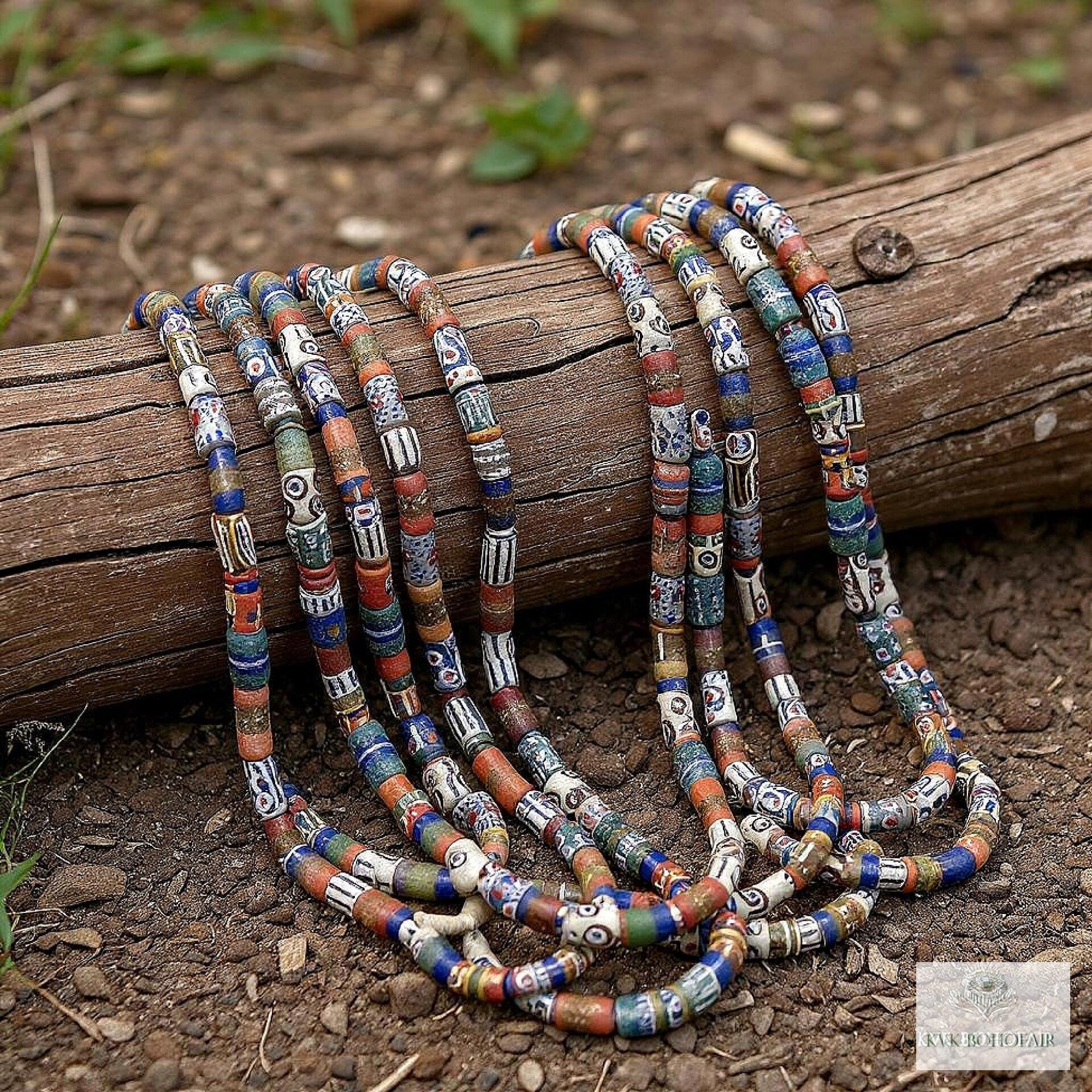 43 Inch Long African Trade Bead Necklace - Vibrant Bohemian Statement Jewelry, Glass Krobo Strand