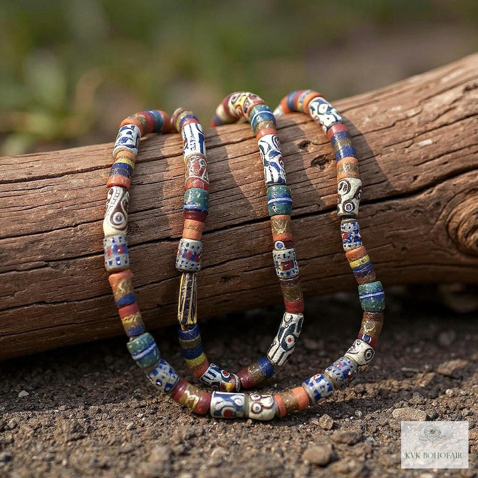 43 Inch Long African Trade Bead Necklace - Vibrant Bohemian Statement Jewelry, Glass Krobo Strand