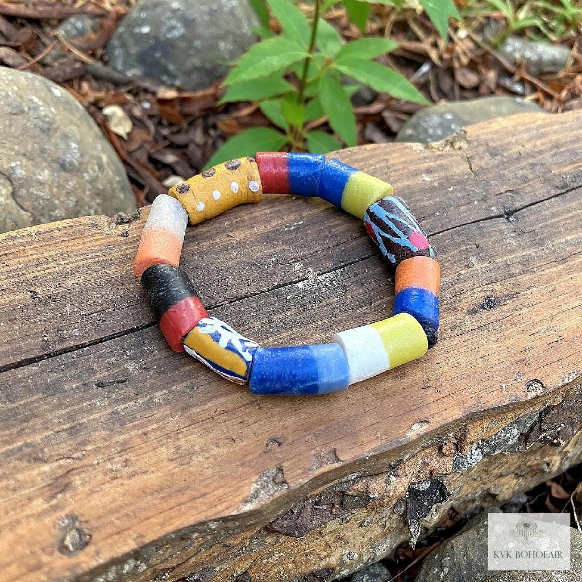 Handcrafted African Trade Bead Bracelet - Vibrant Bohemian Statement Jewelry
