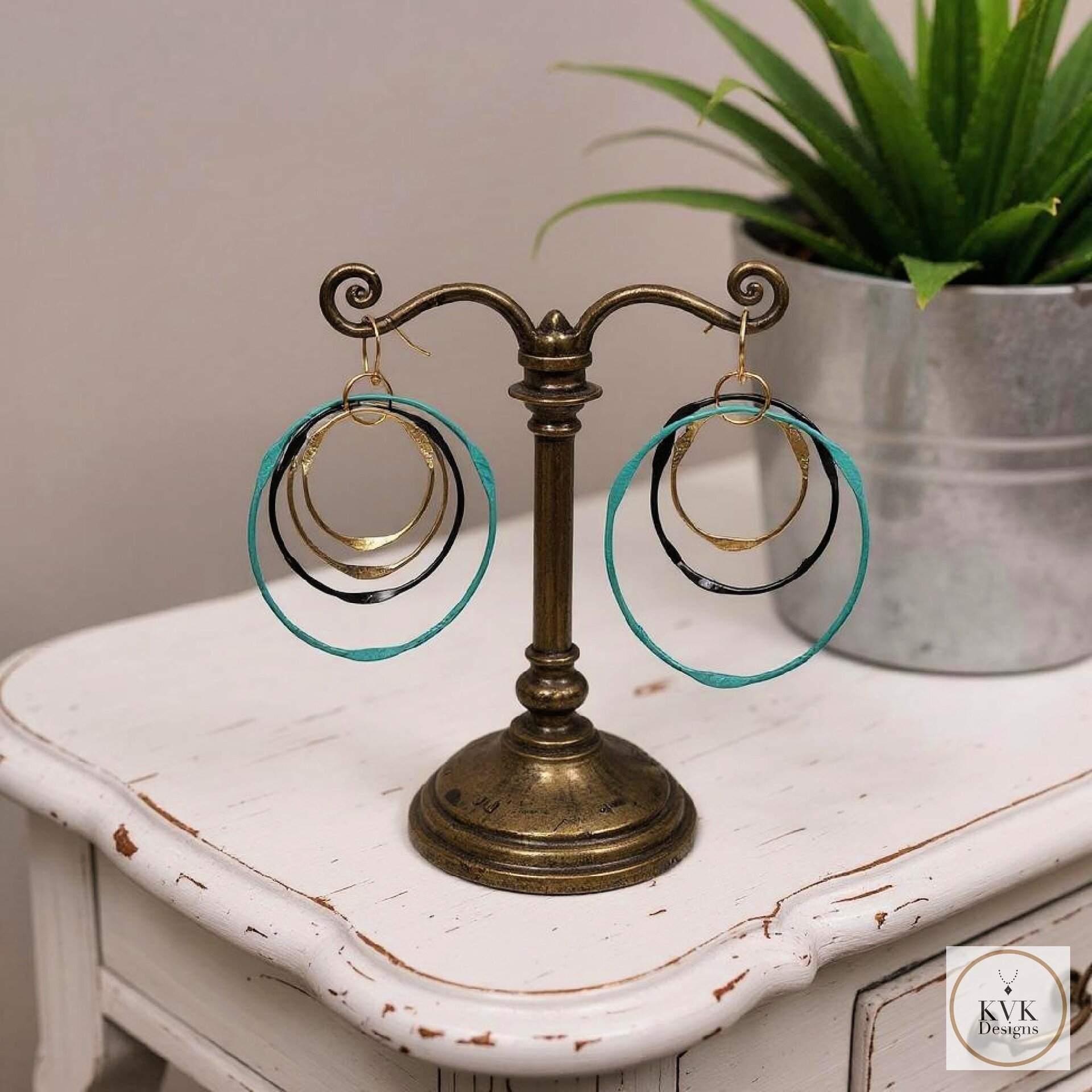 Boho Mixed Metal Round Earrings - Circle Dangle Earrings, Statement Jewelry
