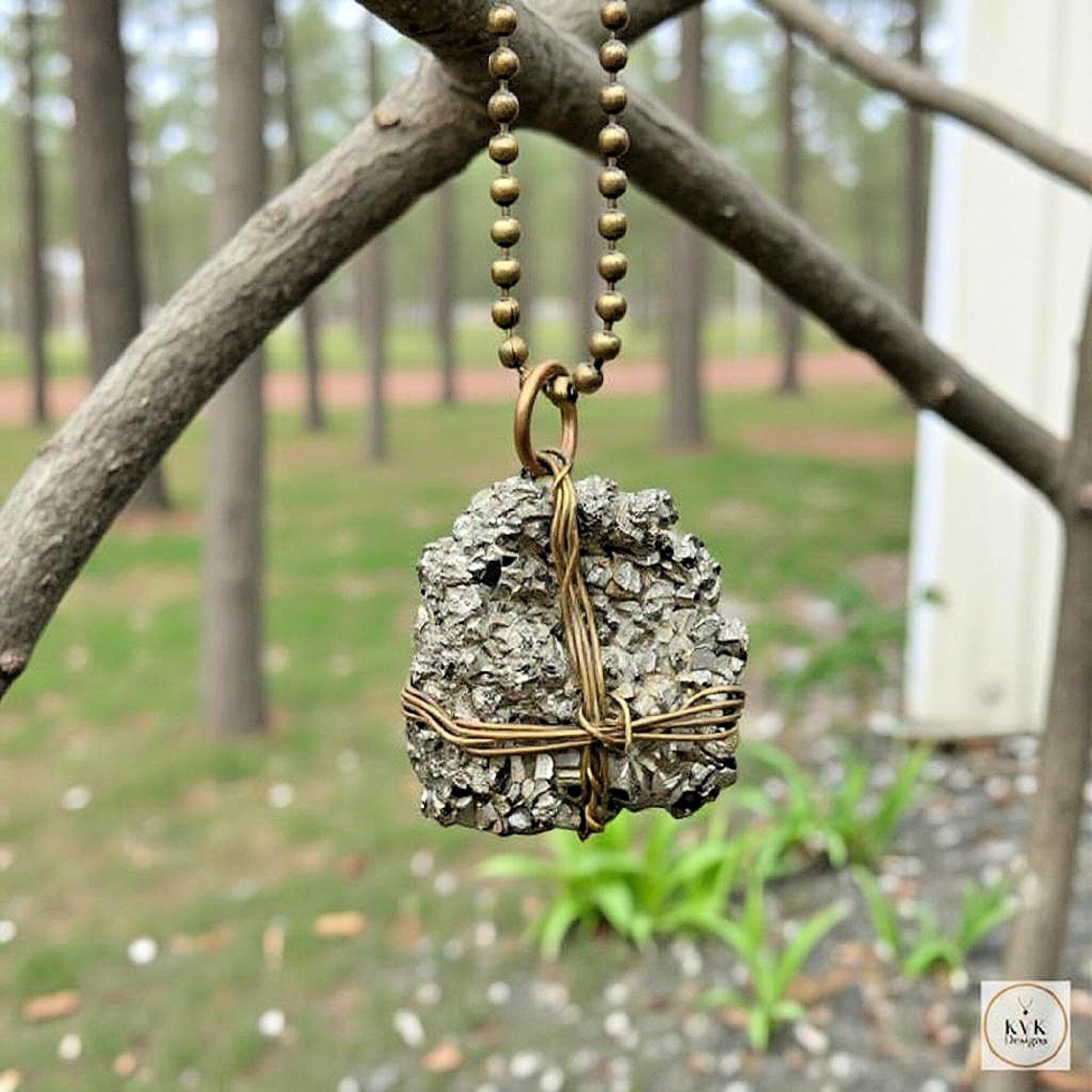 Dazzling Pyrite Wire-Wrapped Pendant Necklace - Handcrafted Statement Jewelry with Natural Stone