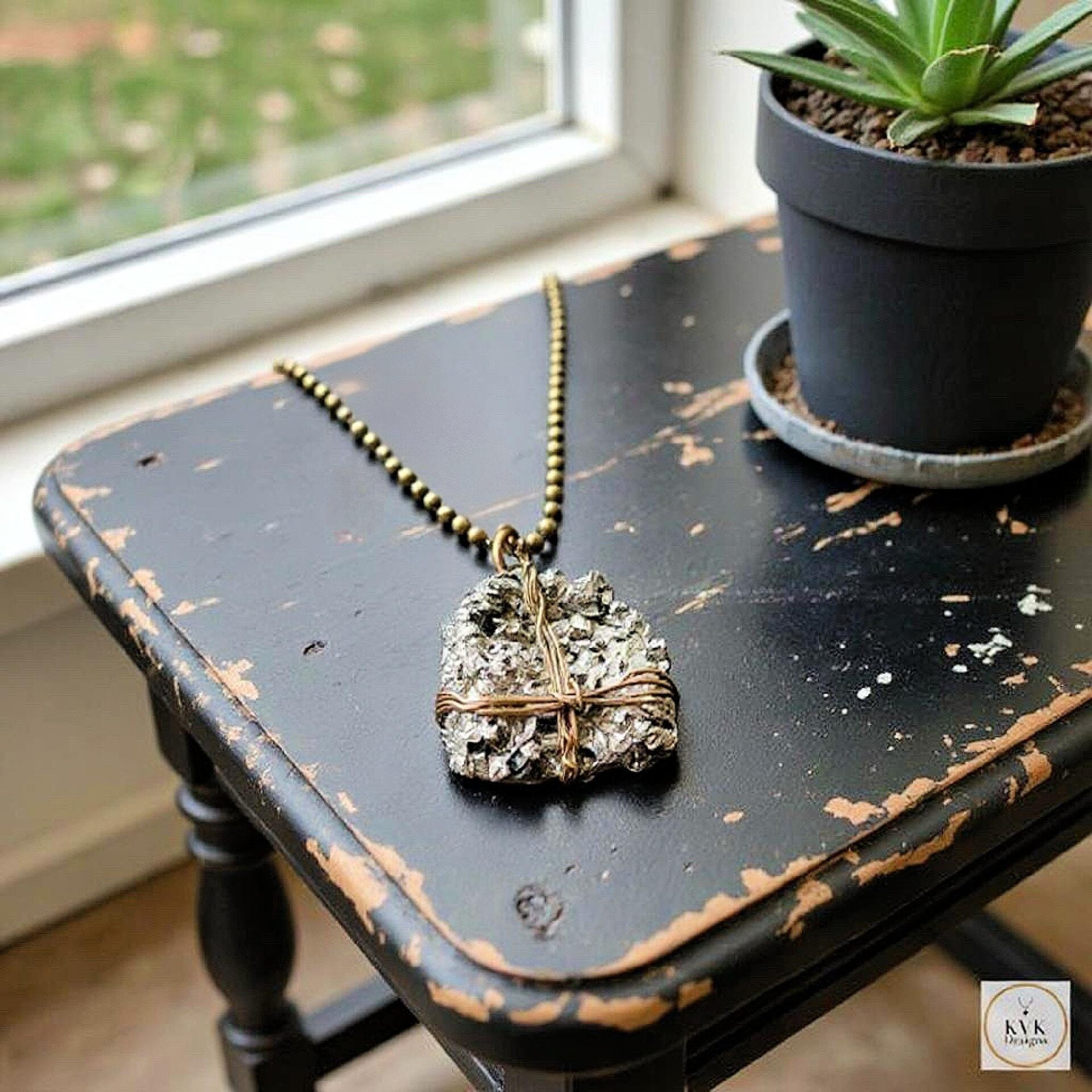 Dazzling Pyrite Wire-Wrapped Pendant Necklace - Handcrafted Statement Jewelry with Natural Stone