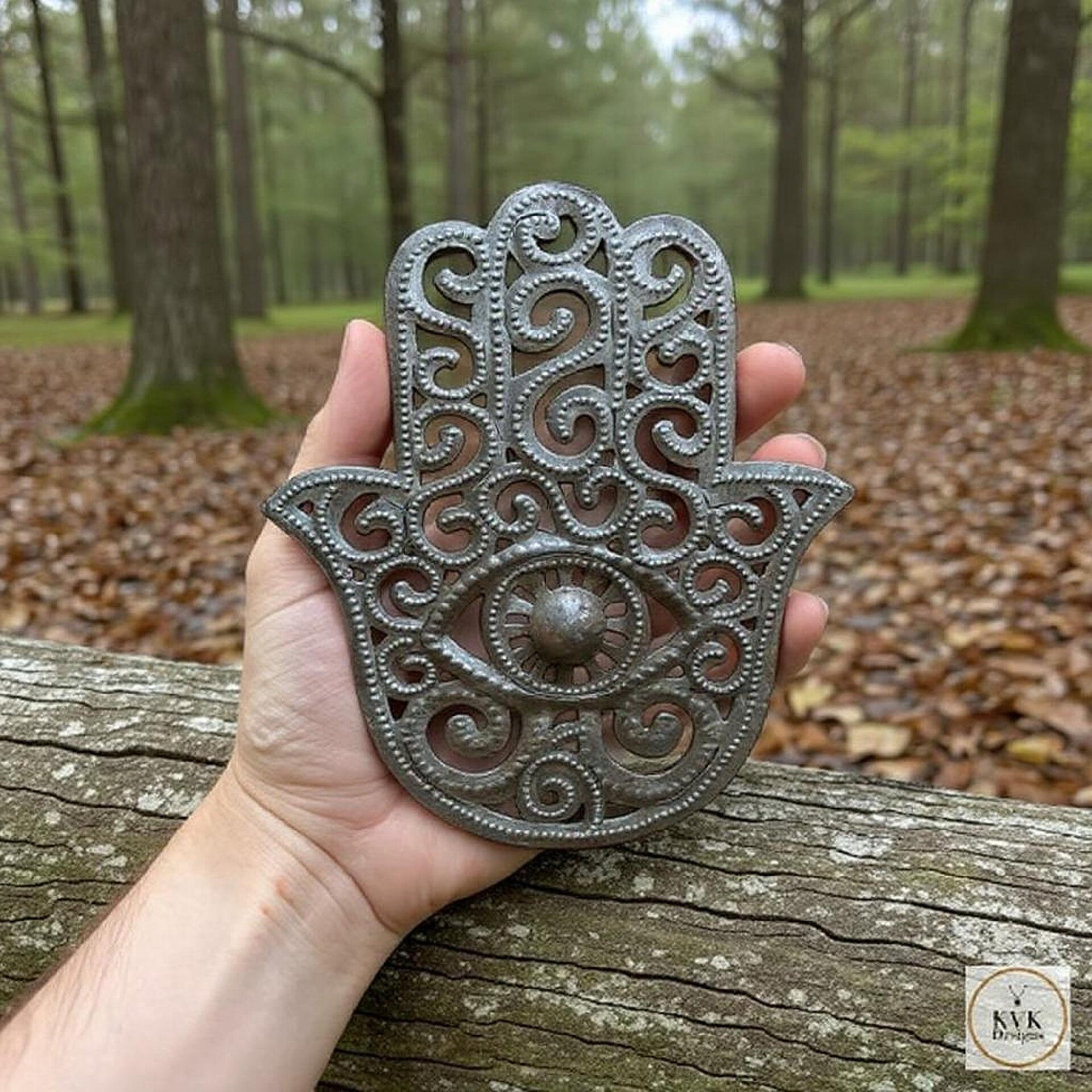 Unique Handcrafted Hamsa Hand Metal Art - Upcycled Steel Boho Wall Decor